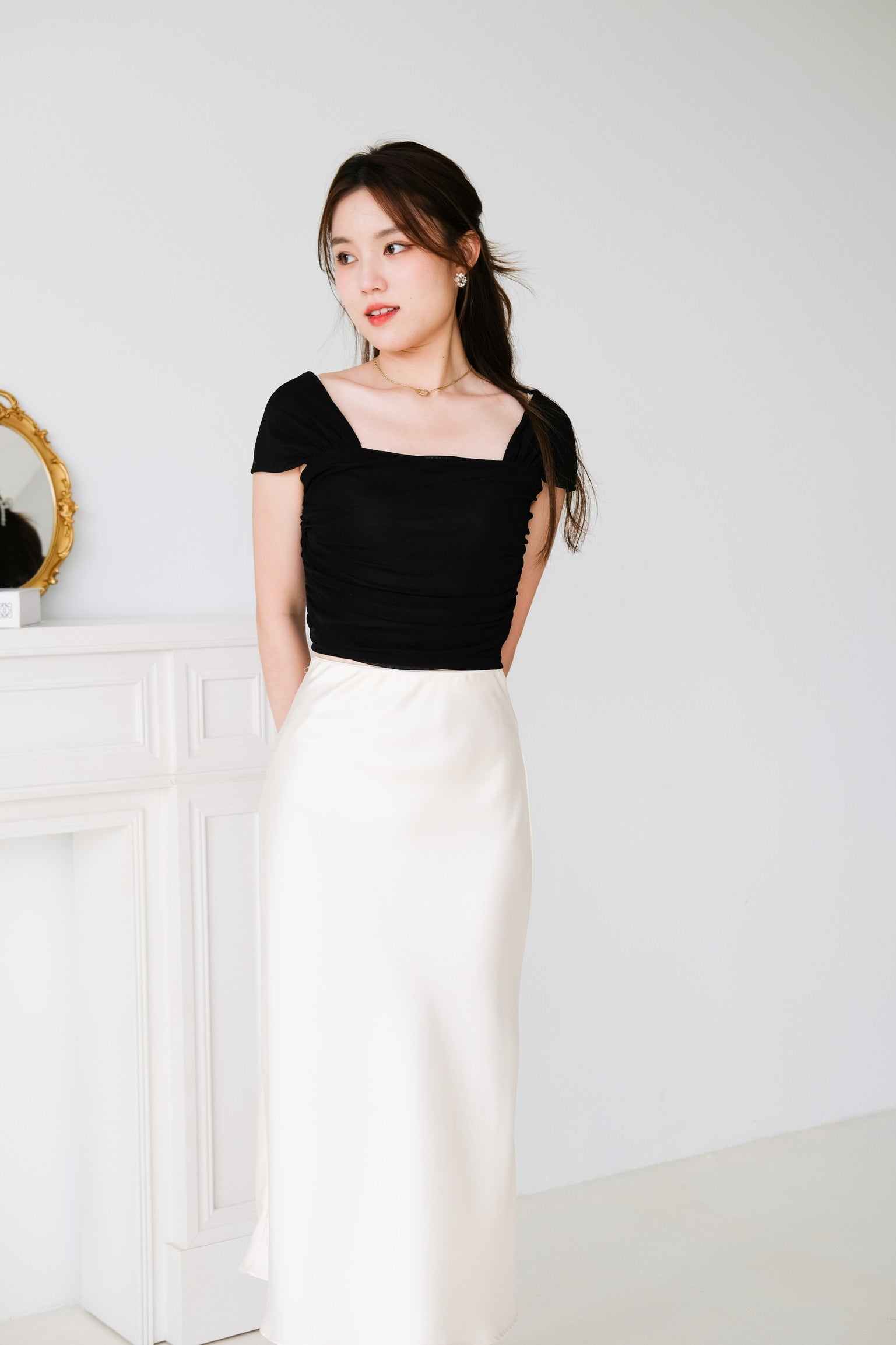 Claire Satin Maxi Skirt (Pale Yellow)