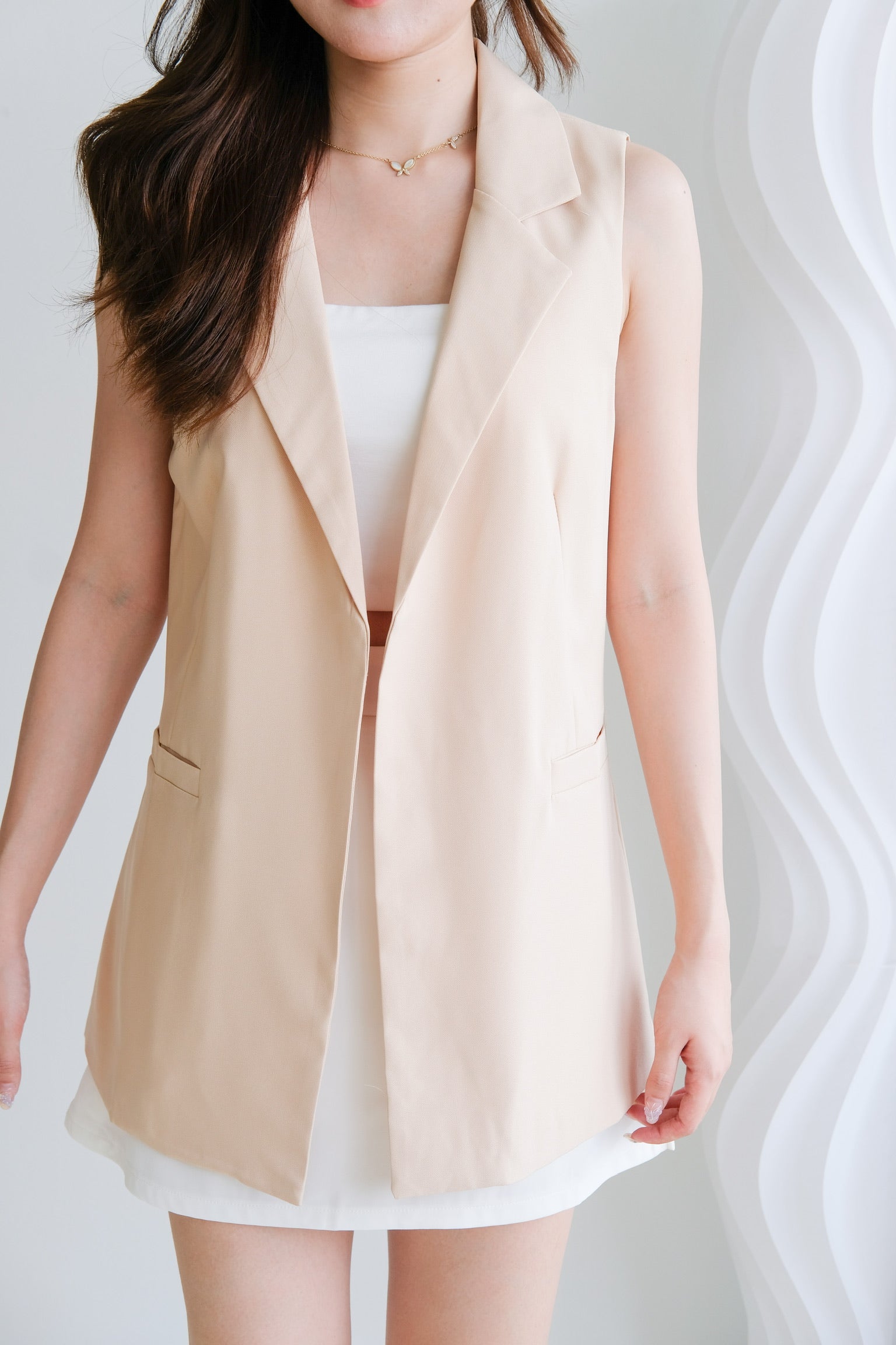 Eliza Blazer Long Vest (Khaki)