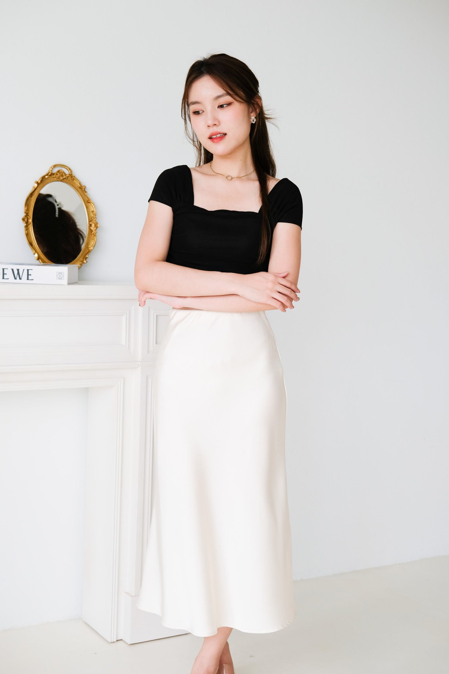 Claire Satin Maxi Skirt (Pale Yellow)