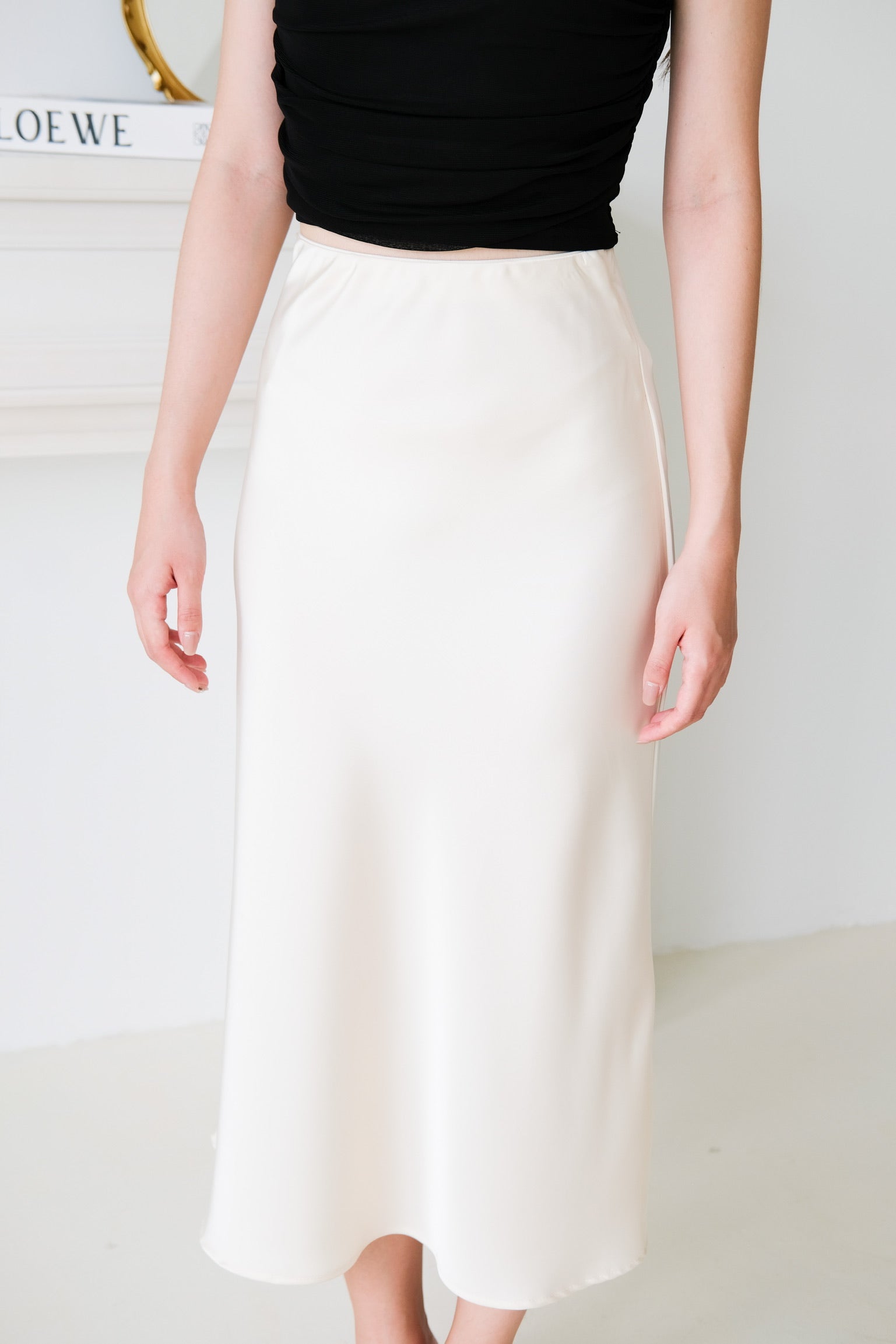 Claire Satin Maxi Skirt (Pale Yellow)