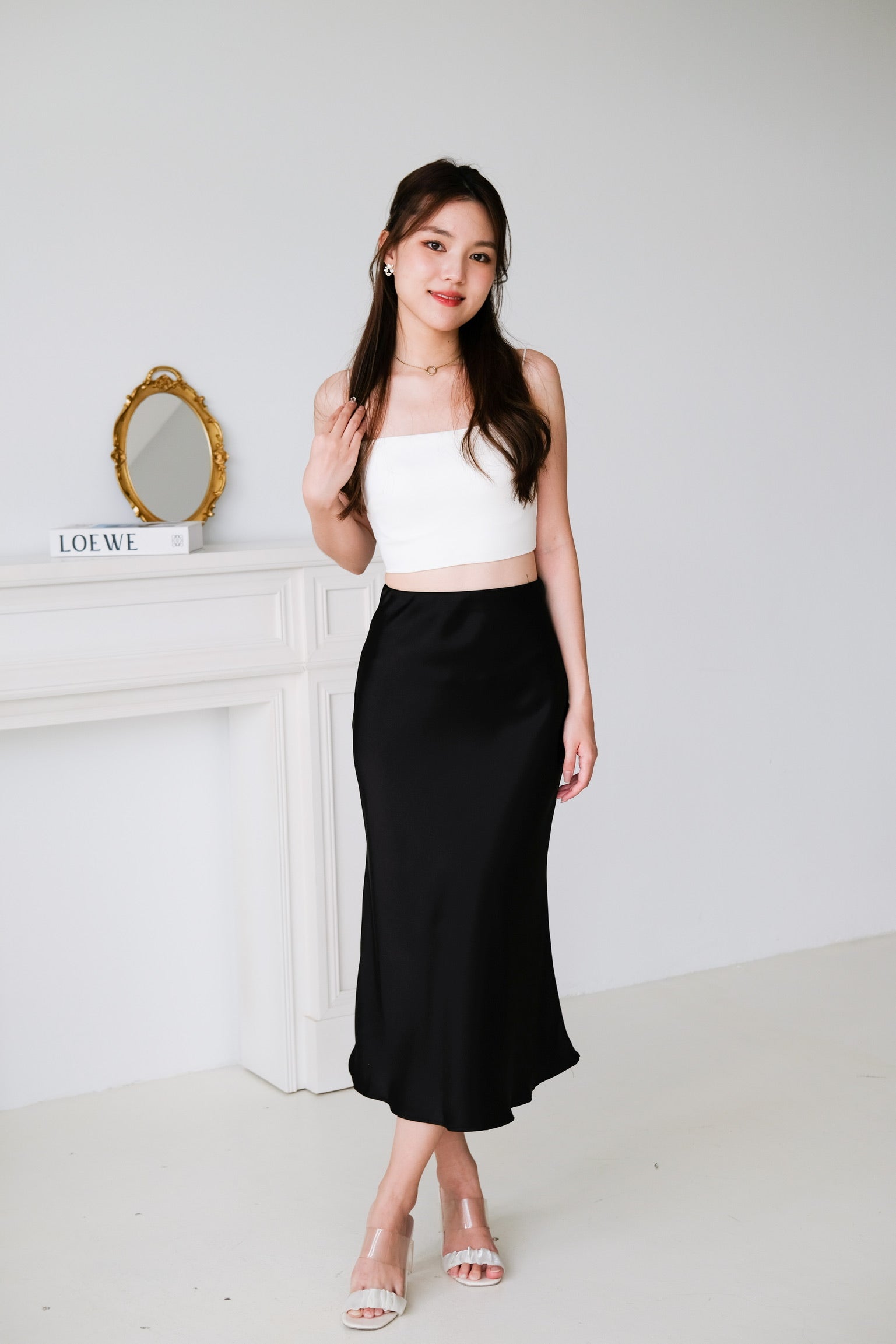 Claire Satin Maxi Skirt (Black)