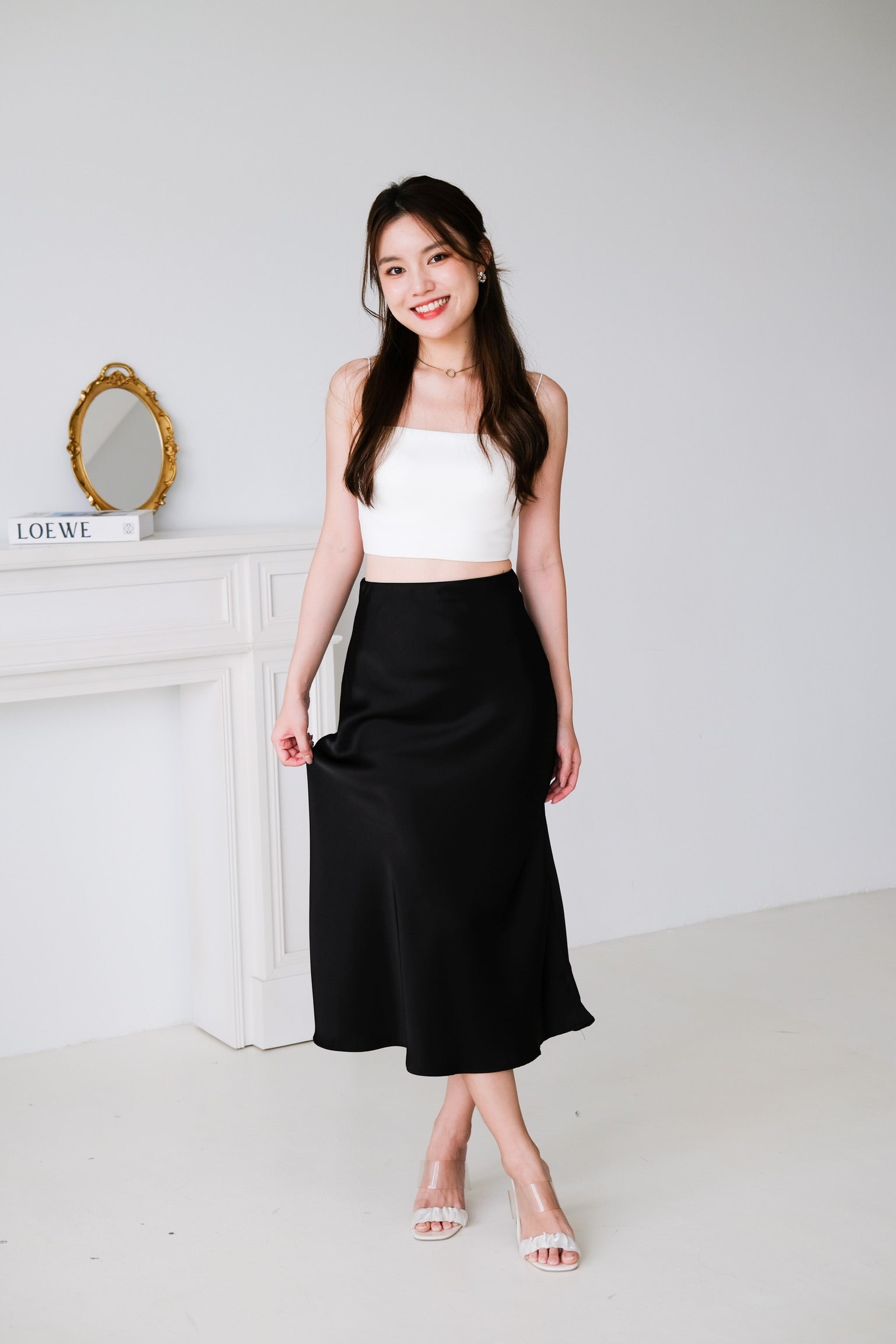 Claire Satin Maxi Skirt (Black)