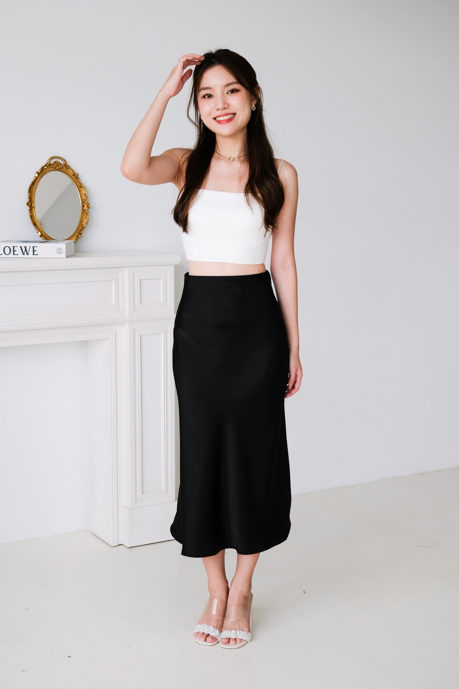 Claire Satin Maxi Skirt (Black)