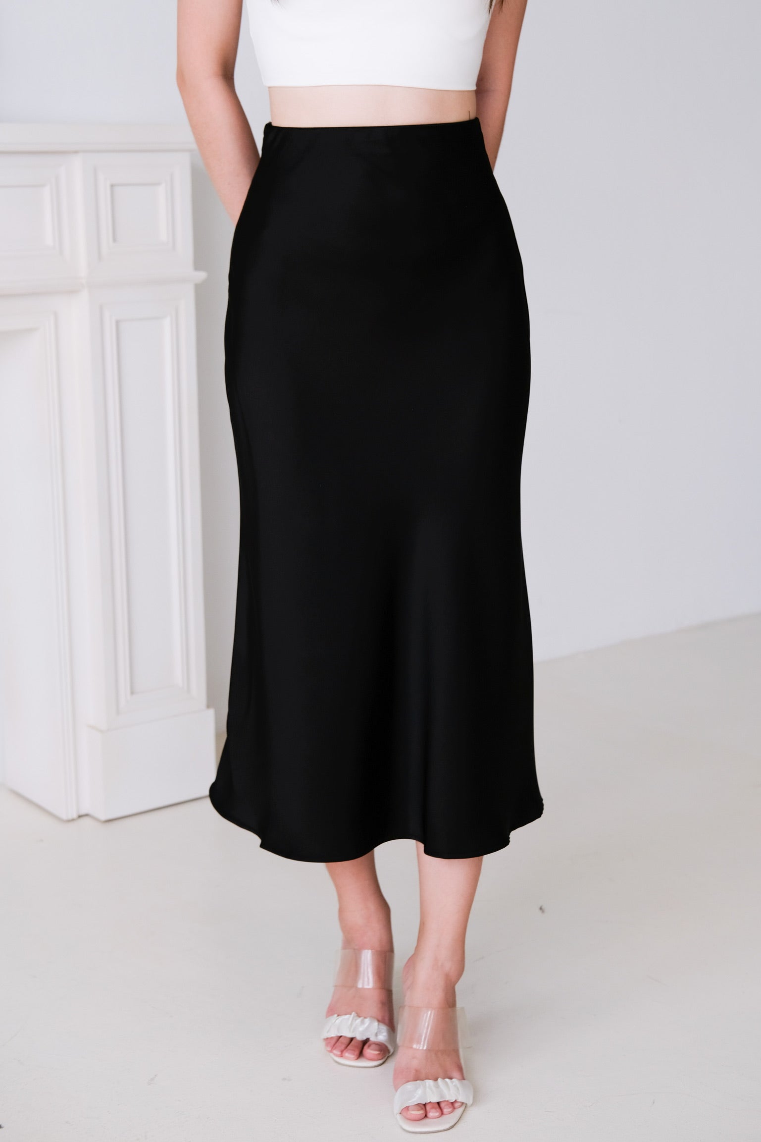 Claire Satin Maxi Skirt (Black)