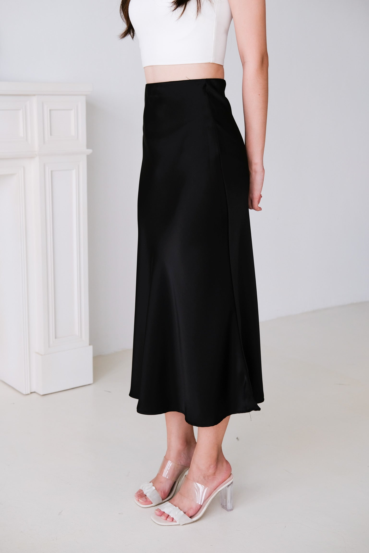 Claire Satin Maxi Skirt (Black)