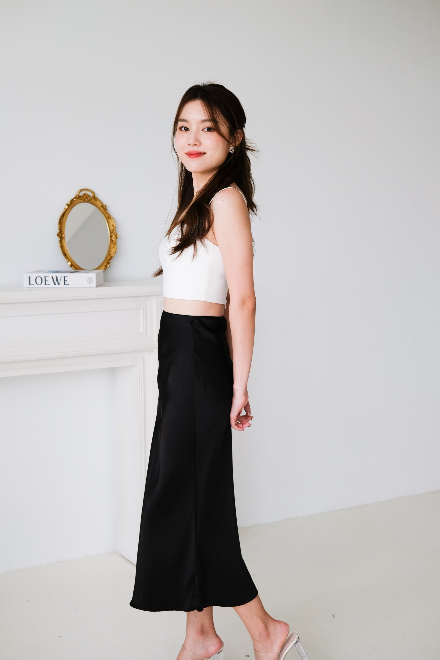 Claire Satin Maxi Skirt (Black)