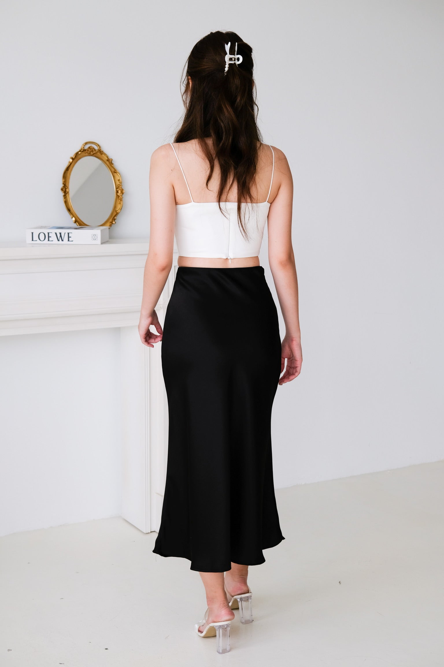 Claire Satin Maxi Skirt (Black)