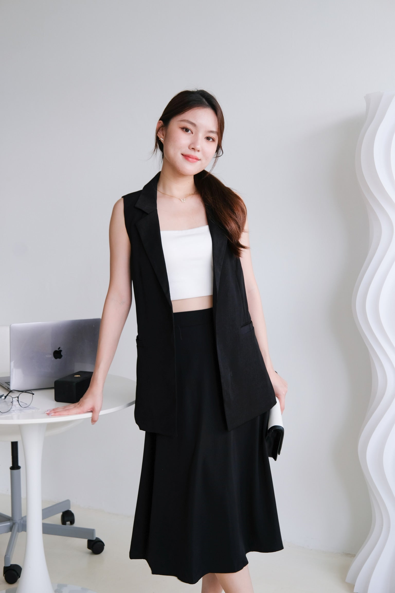 Eliza Blazer Long Vest (Black)