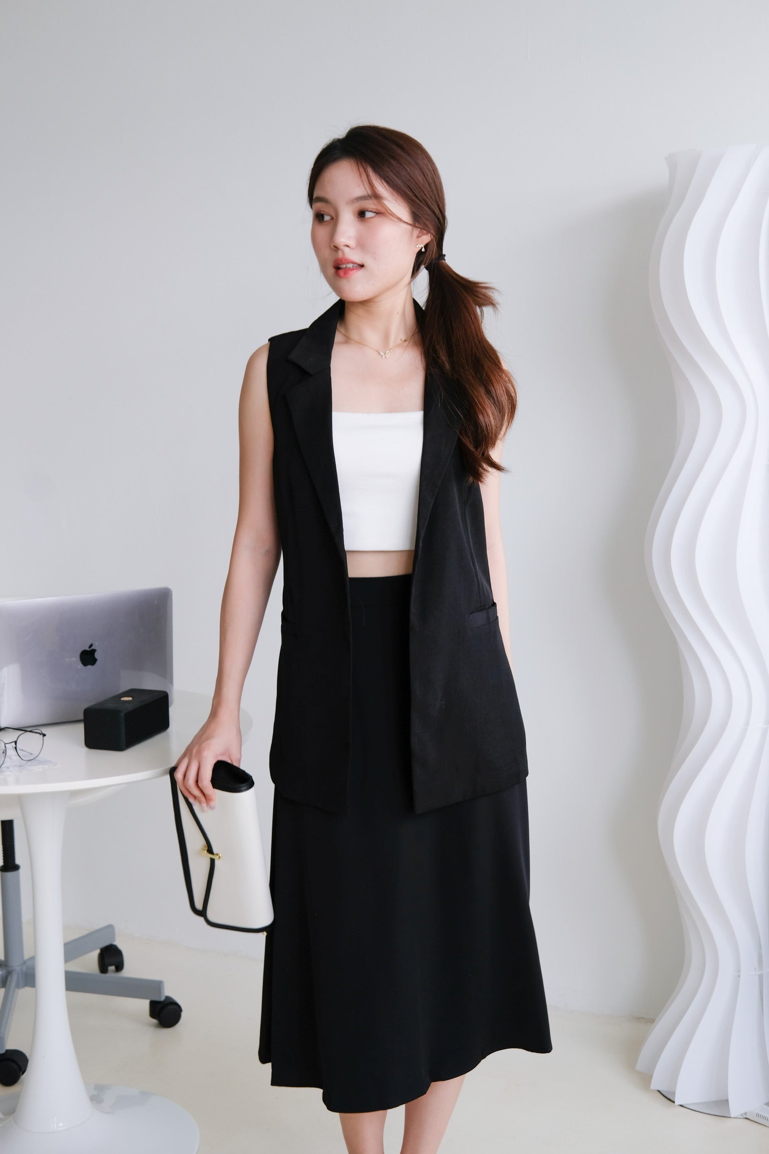 Eliza Blazer Long Vest (Black)