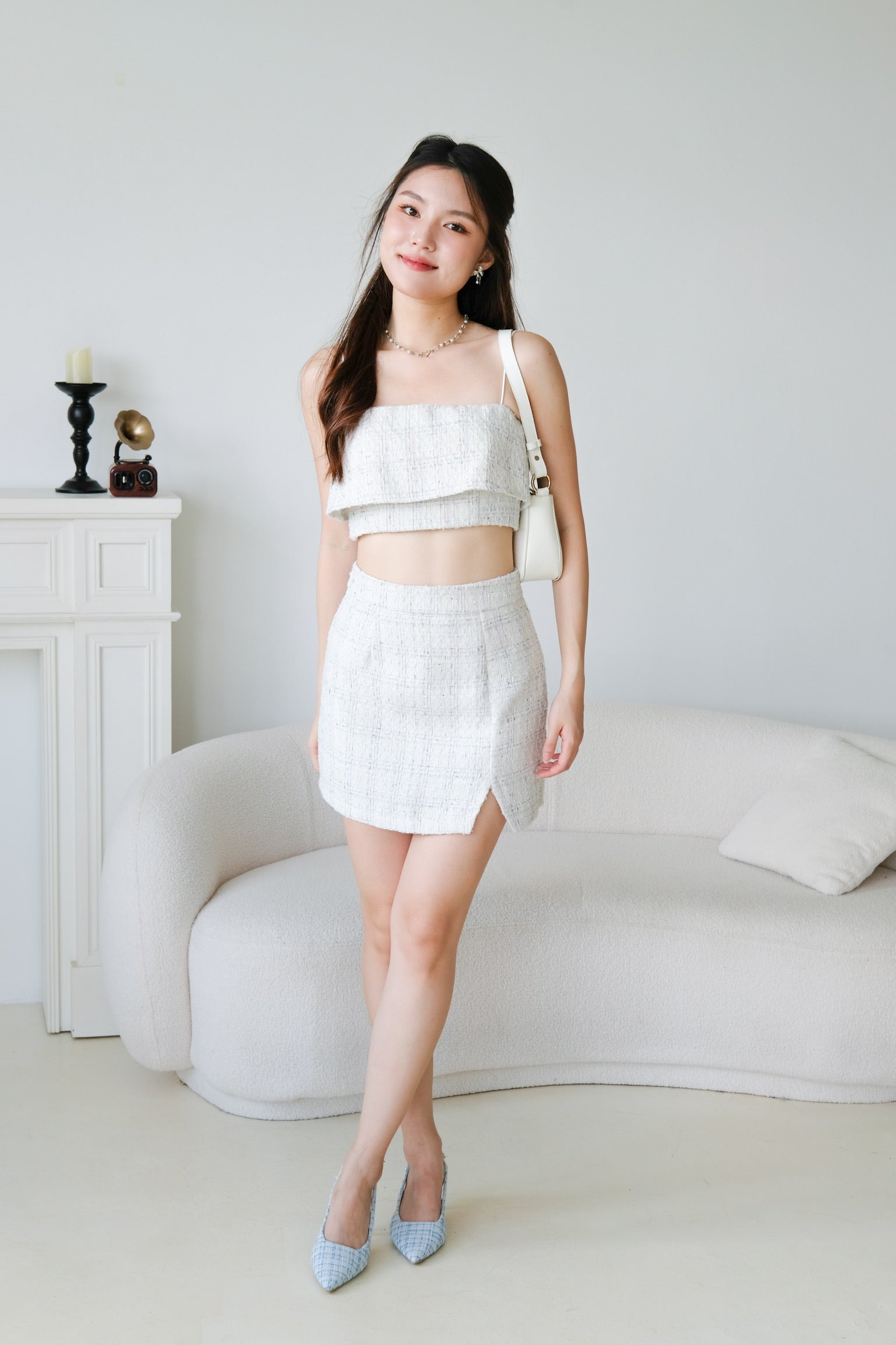 Yujin Overlay Tweed Set (White)