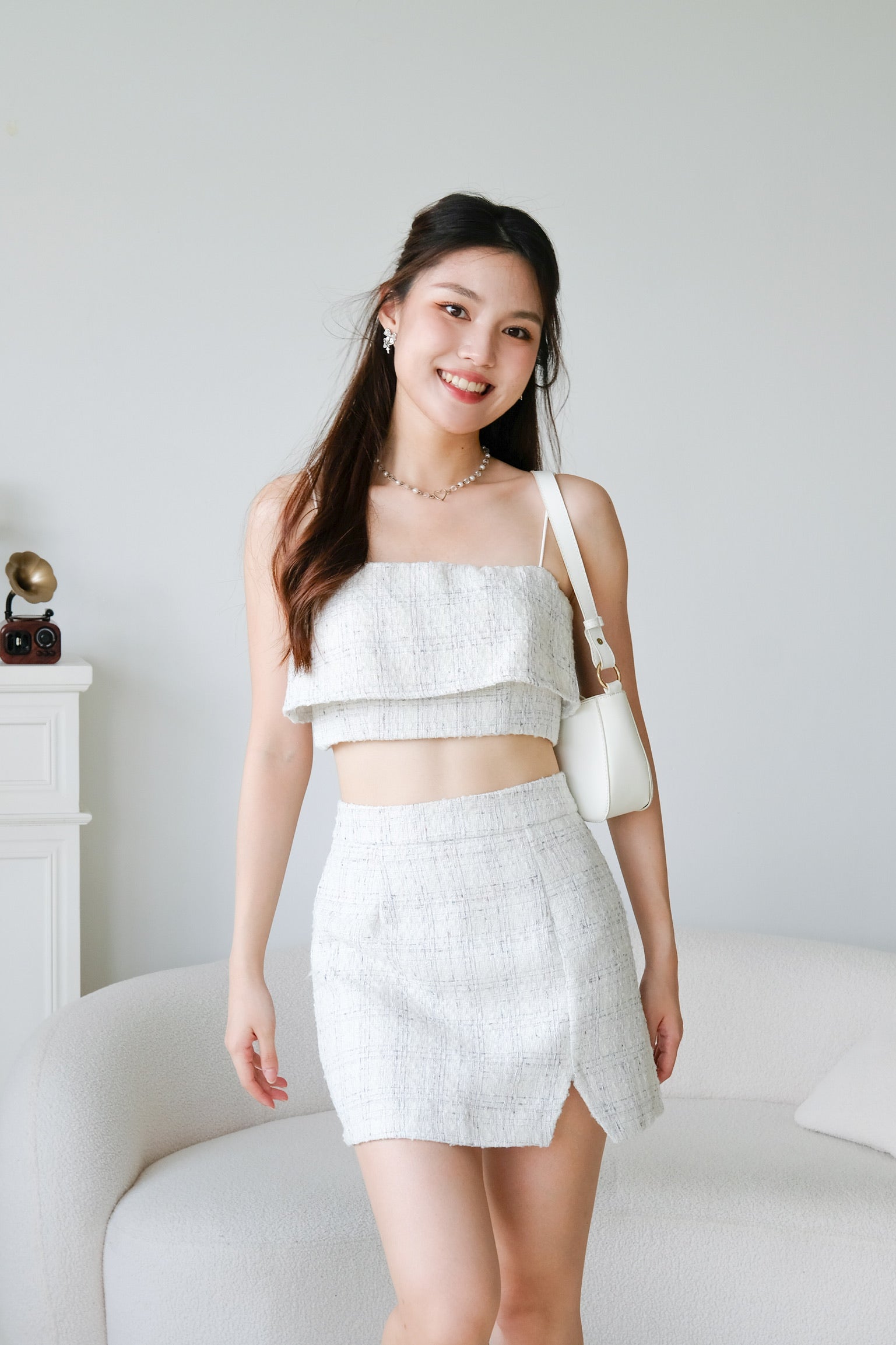 Yujin Overlay Tweed Set (White)