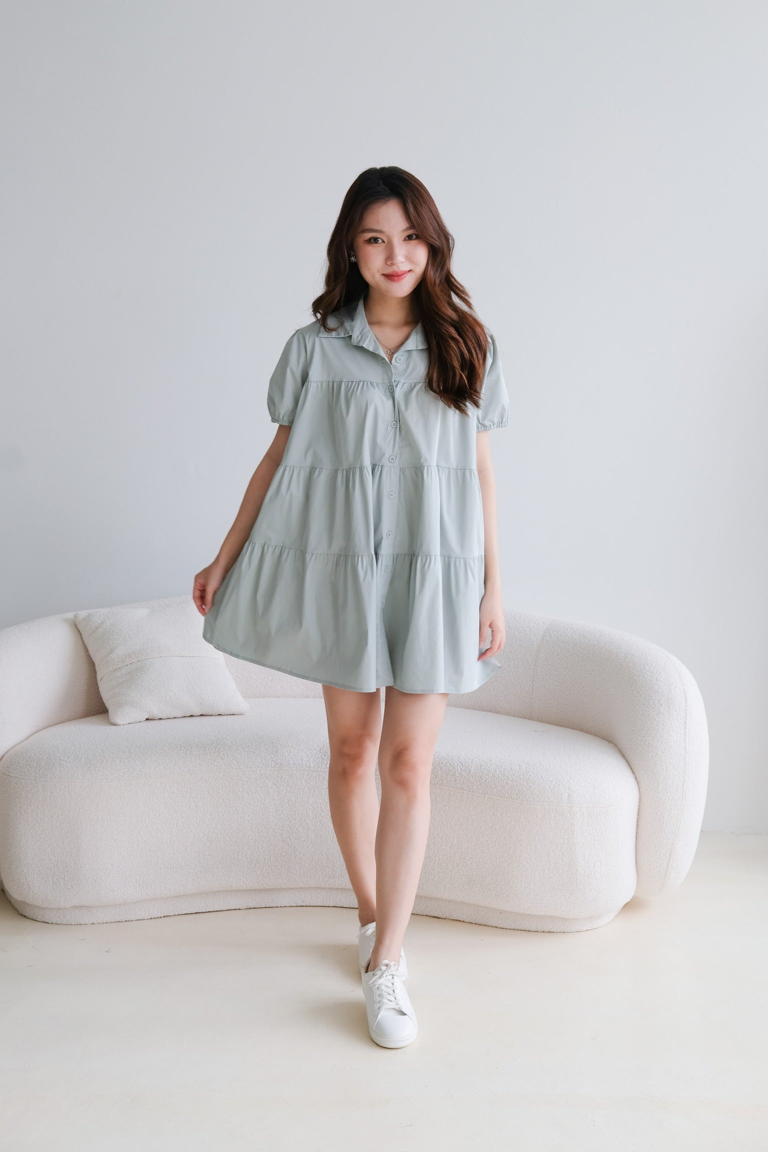 Elena Babydoll Dress (Sage)