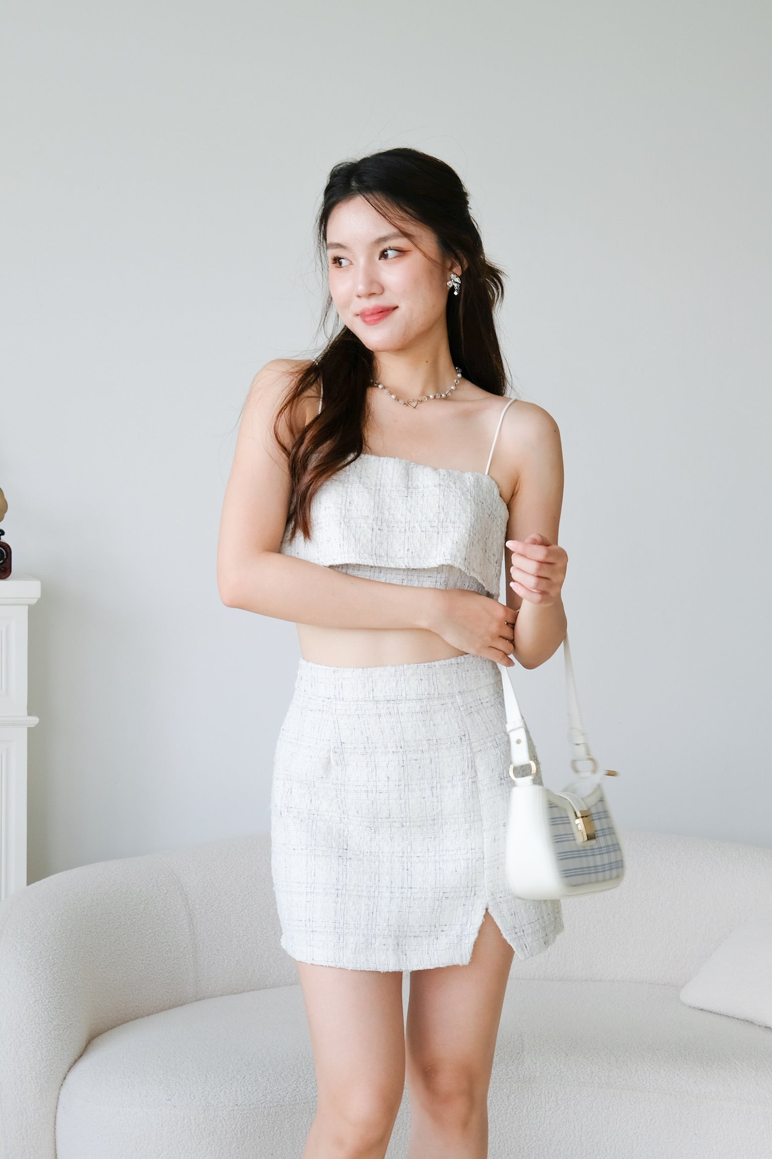 Yujin Overlay Tweed Set (White)