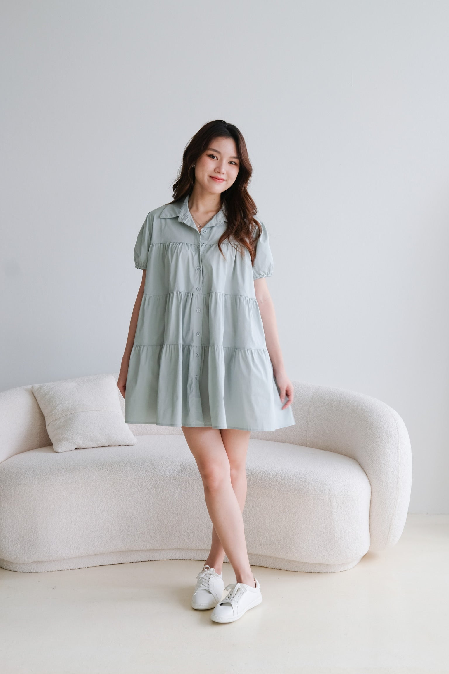 Elena Babydoll Dress (Sage)