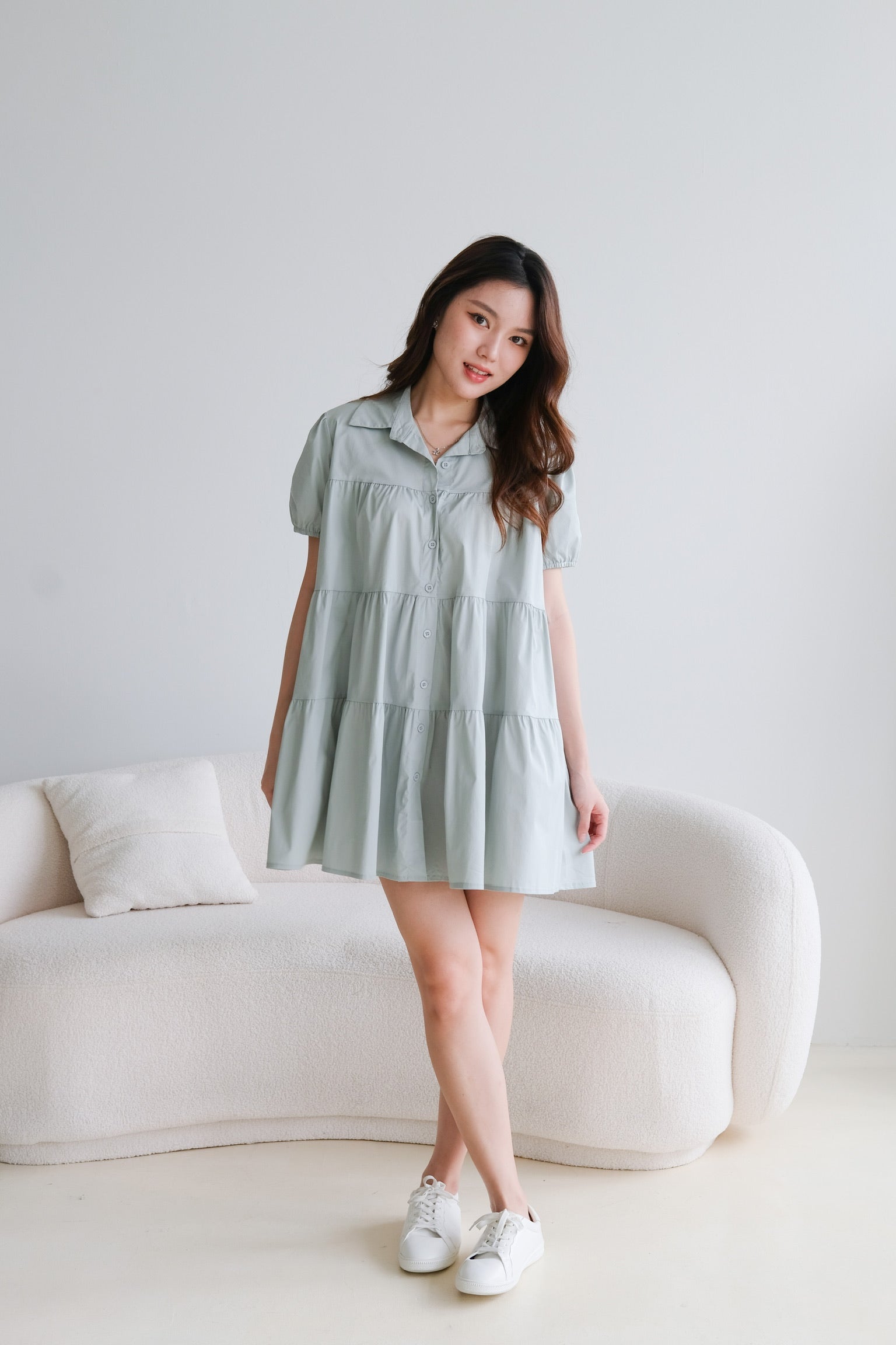 Elena Babydoll Dress (Sage)