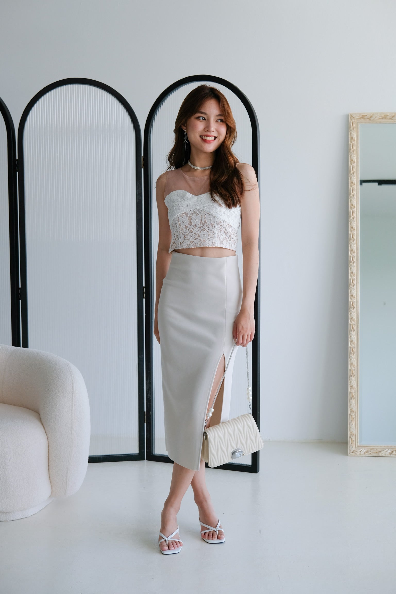 Janette Lace Crop Top (White)