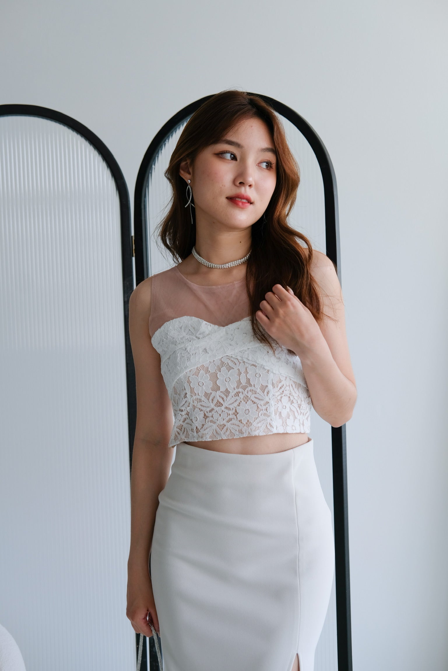 Janette Lace Crop Top (White)