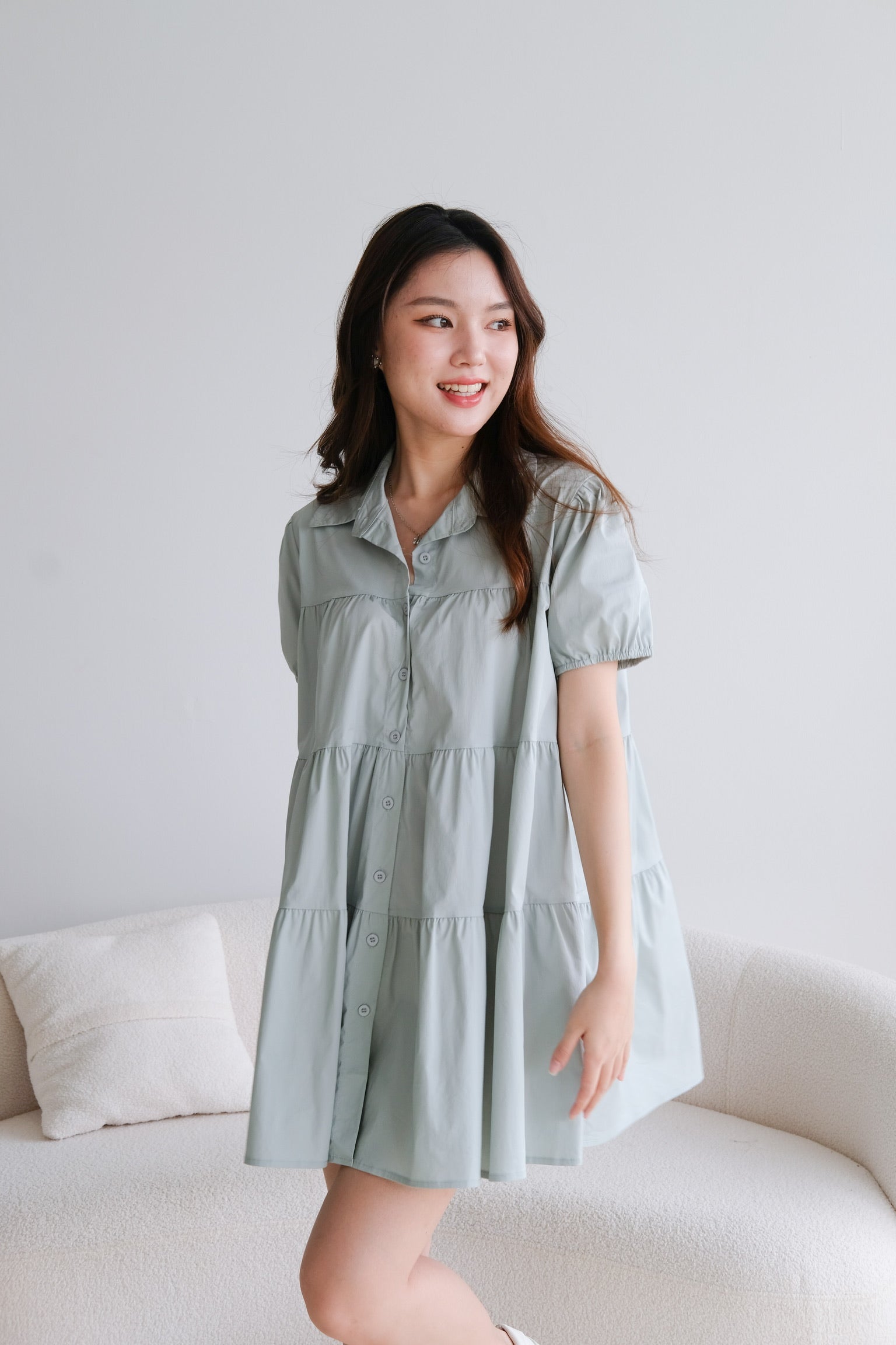 Elena Babydoll Dress (Sage)