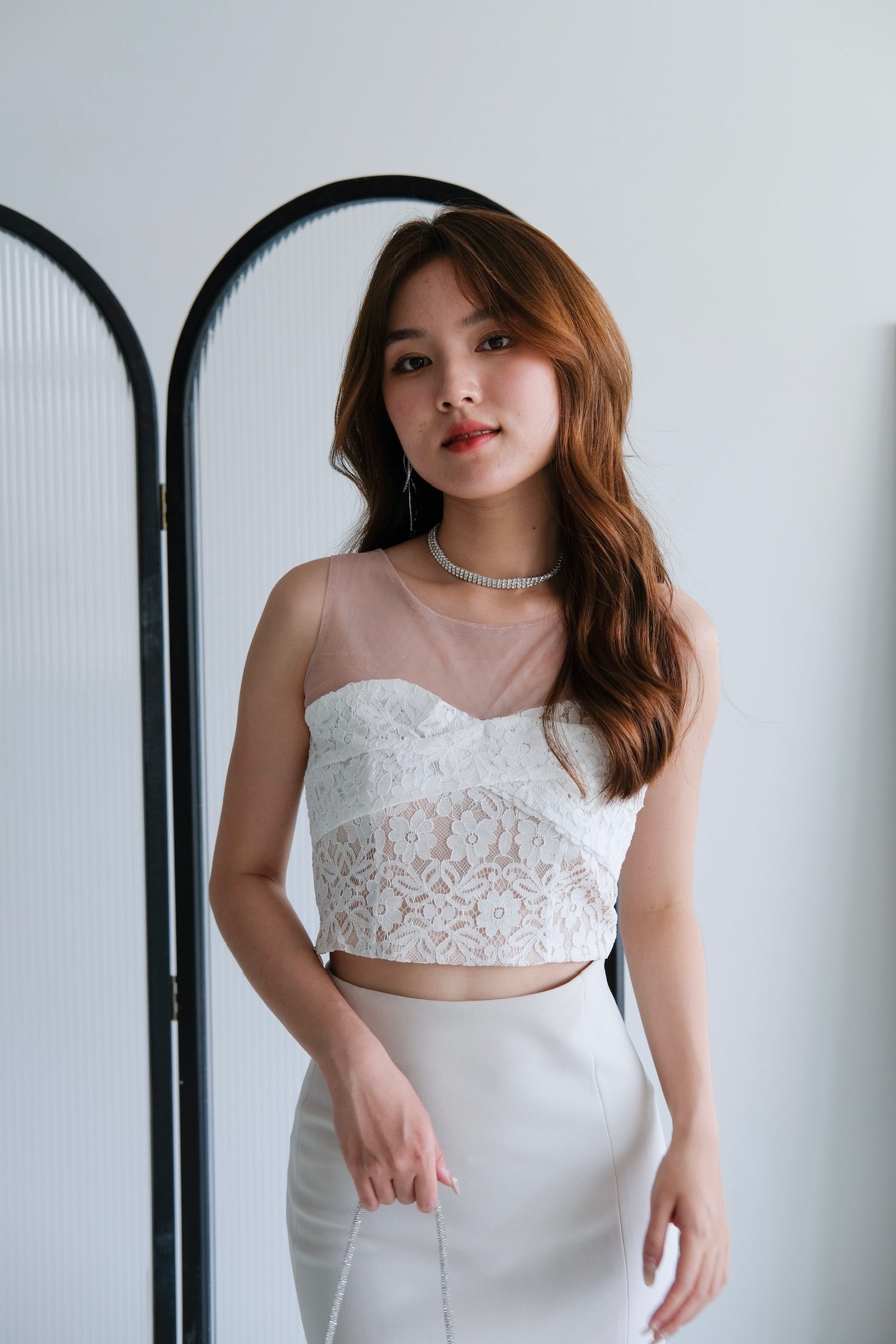 Janette Lace Crop Top (White)