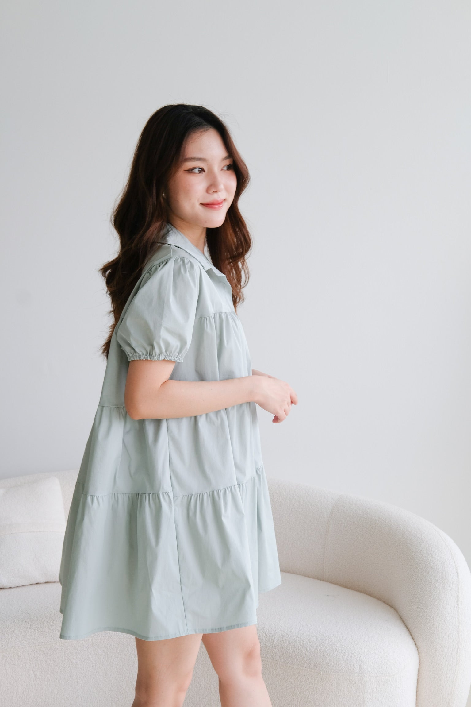 Elena Babydoll Dress (Sage)