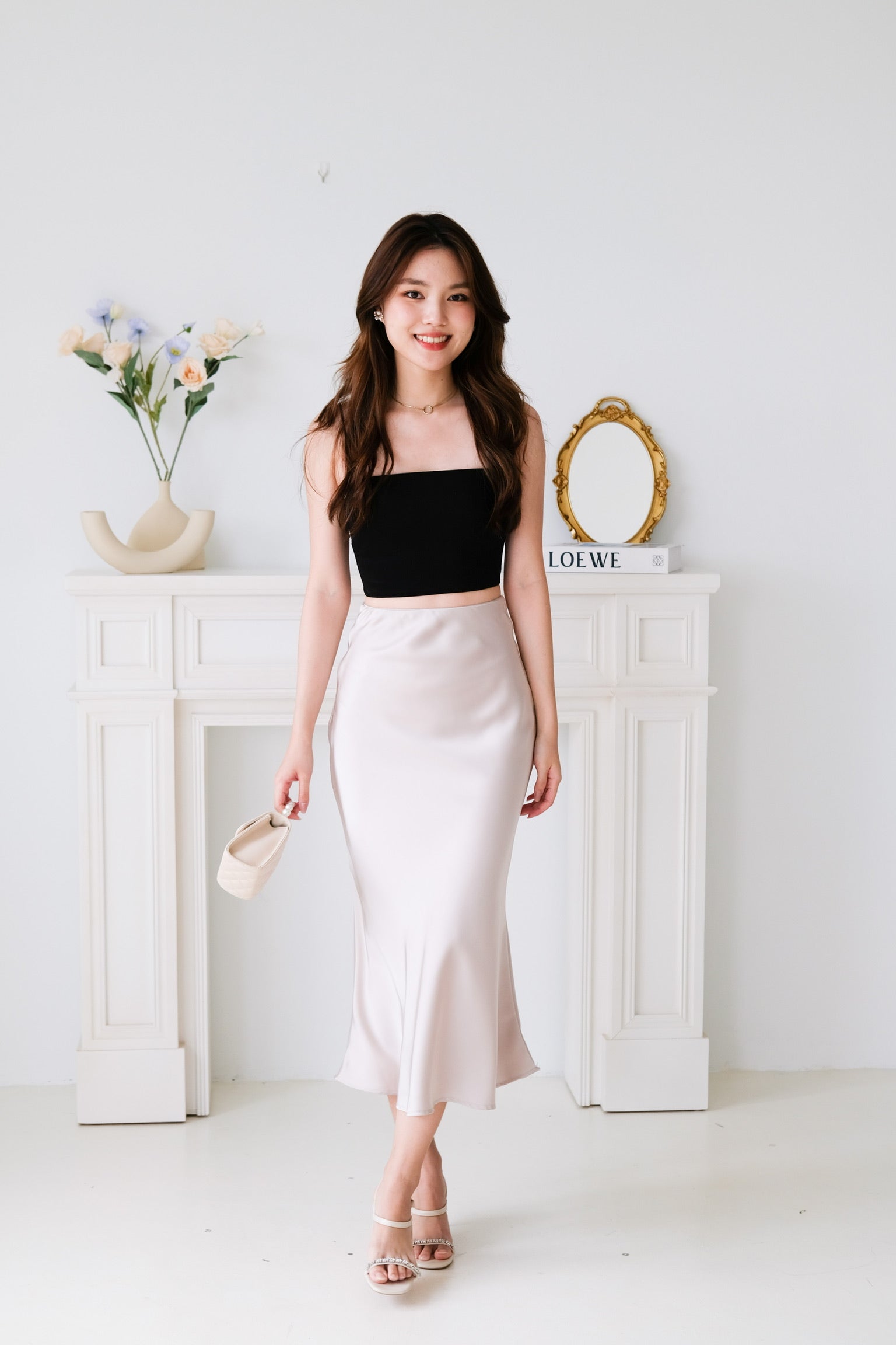 Claire Satin Maxi Skirt (Champagne)