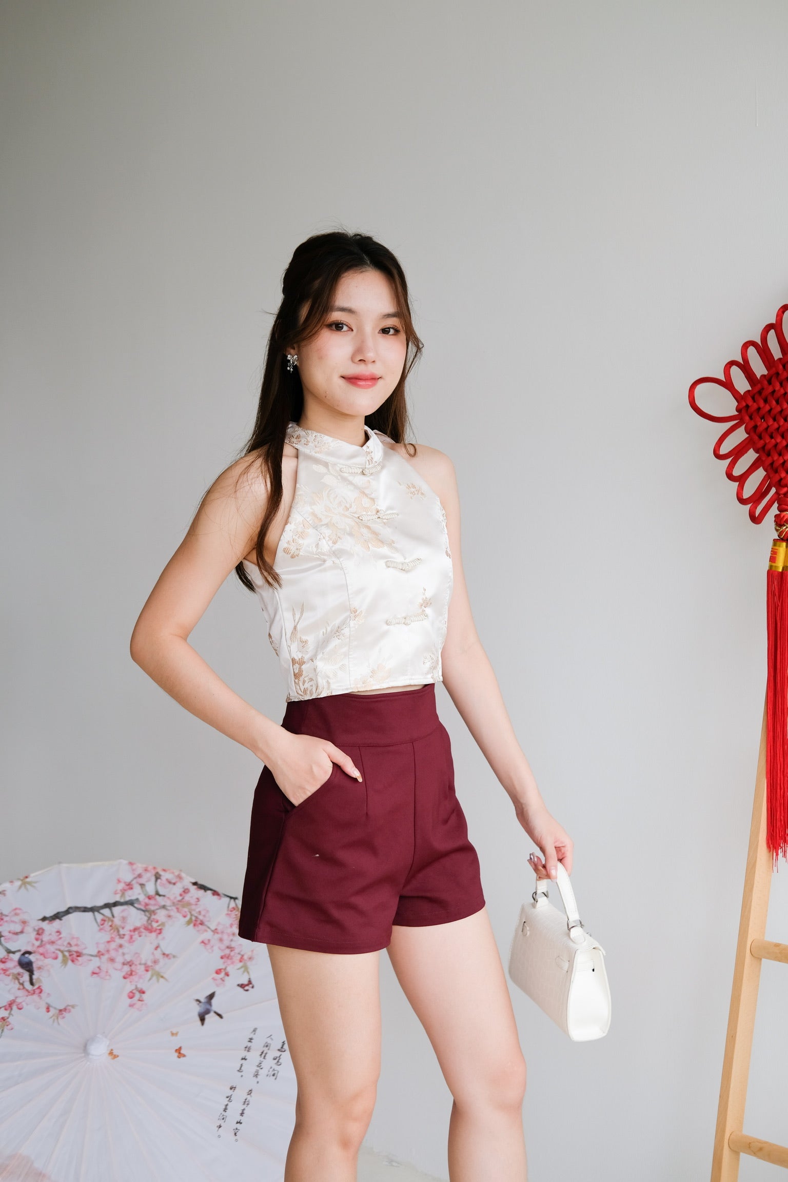 Regina High Waist Shorts (Wine)