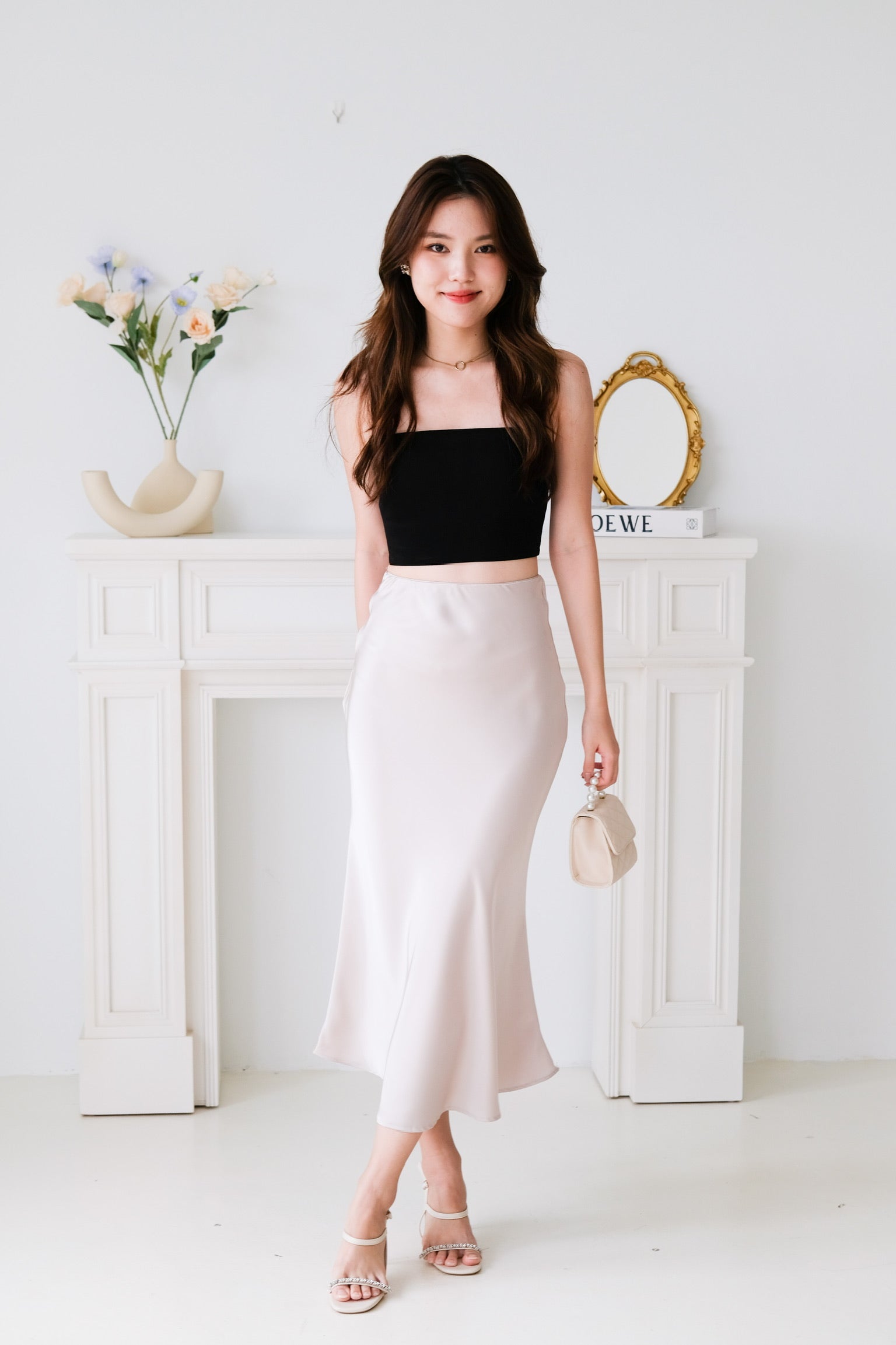 Claire Satin Maxi Skirt (Champagne)