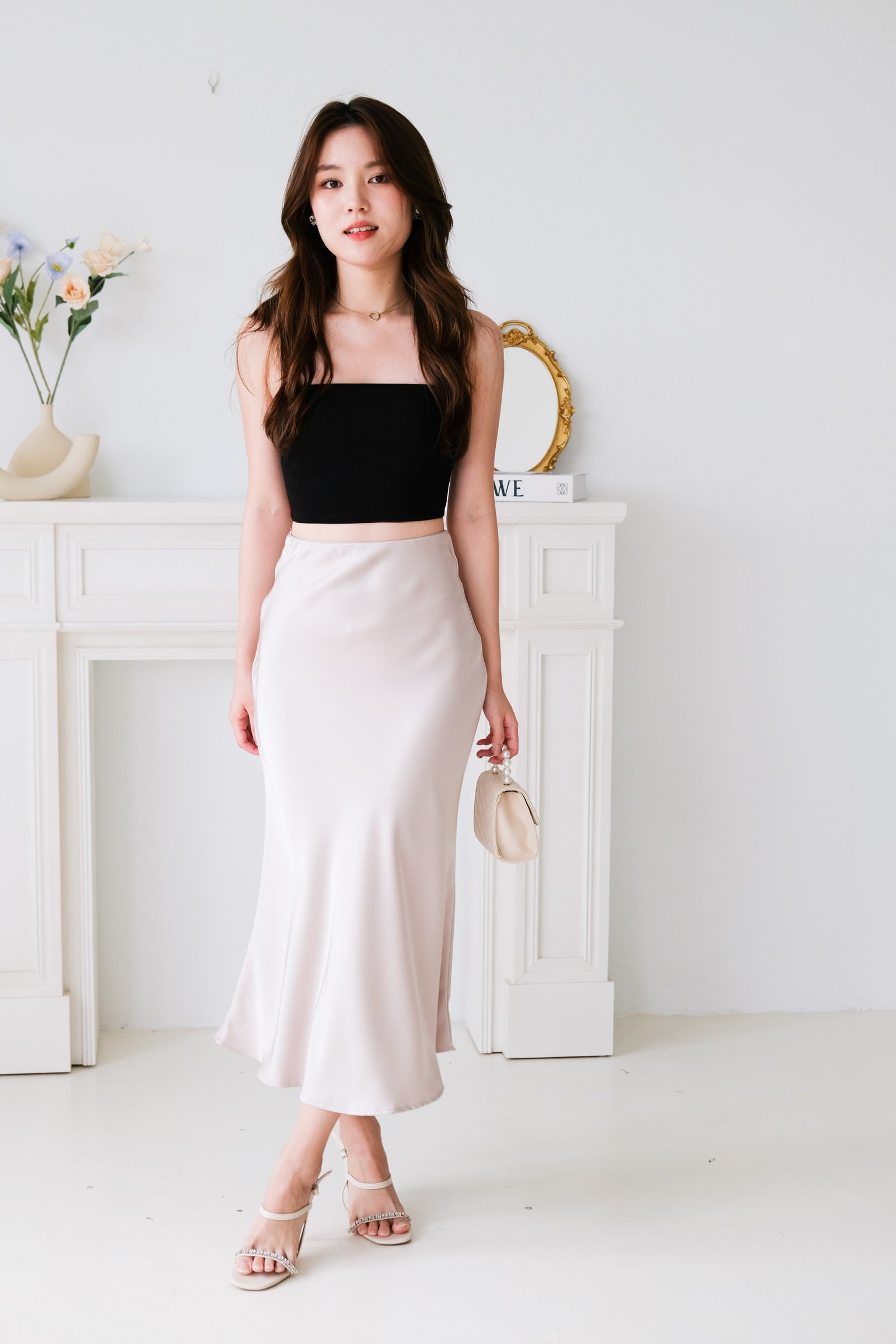 Claire Satin Maxi Skirt (Champagne)