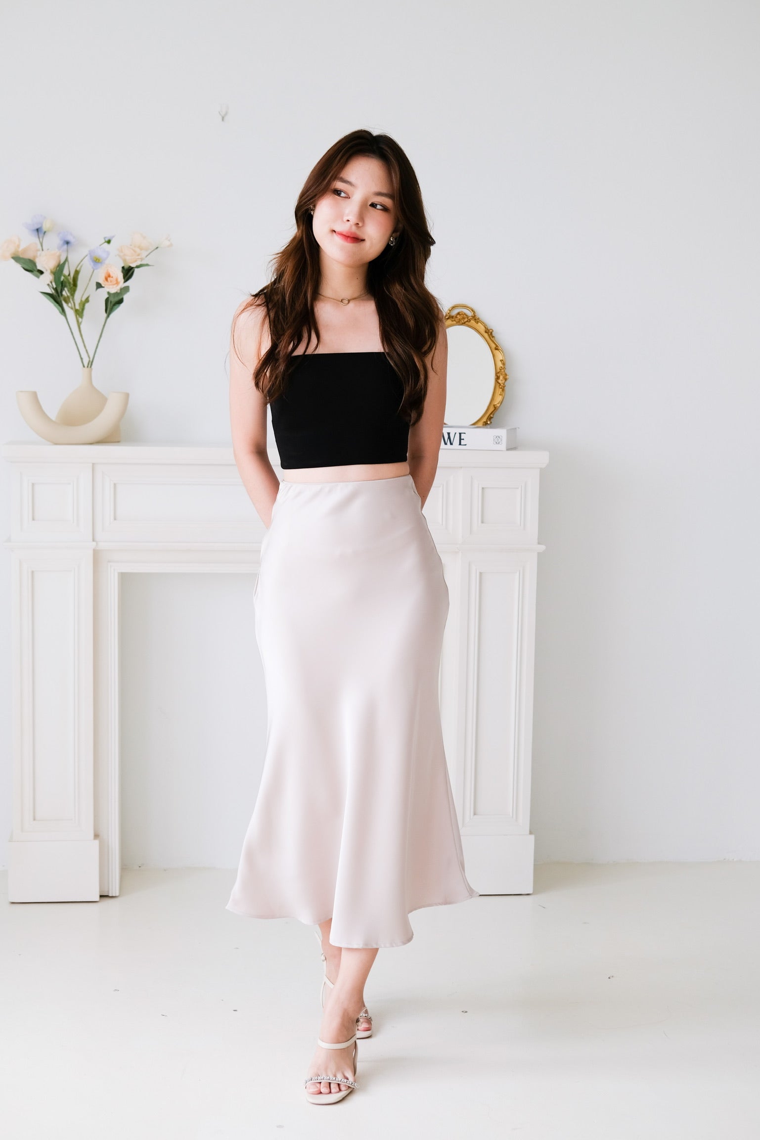 Claire Satin Maxi Skirt (Champagne)