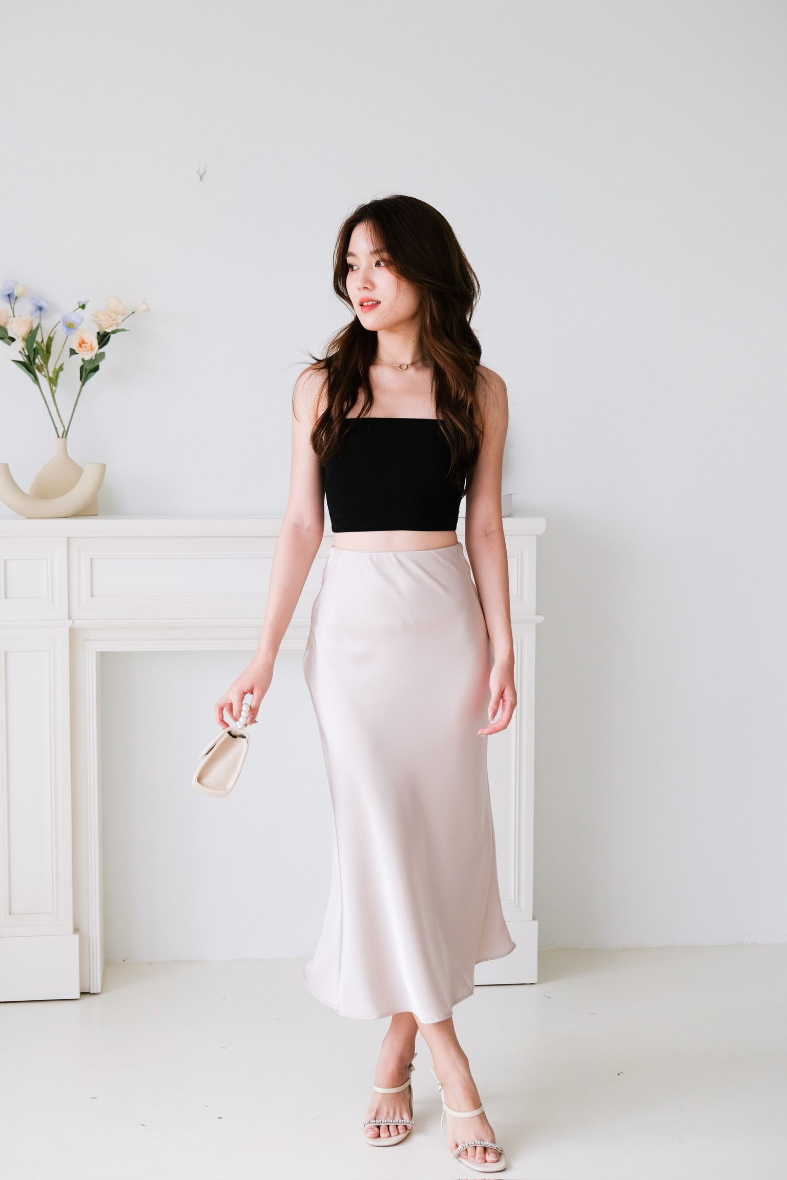 Claire Satin Maxi Skirt (Champagne)