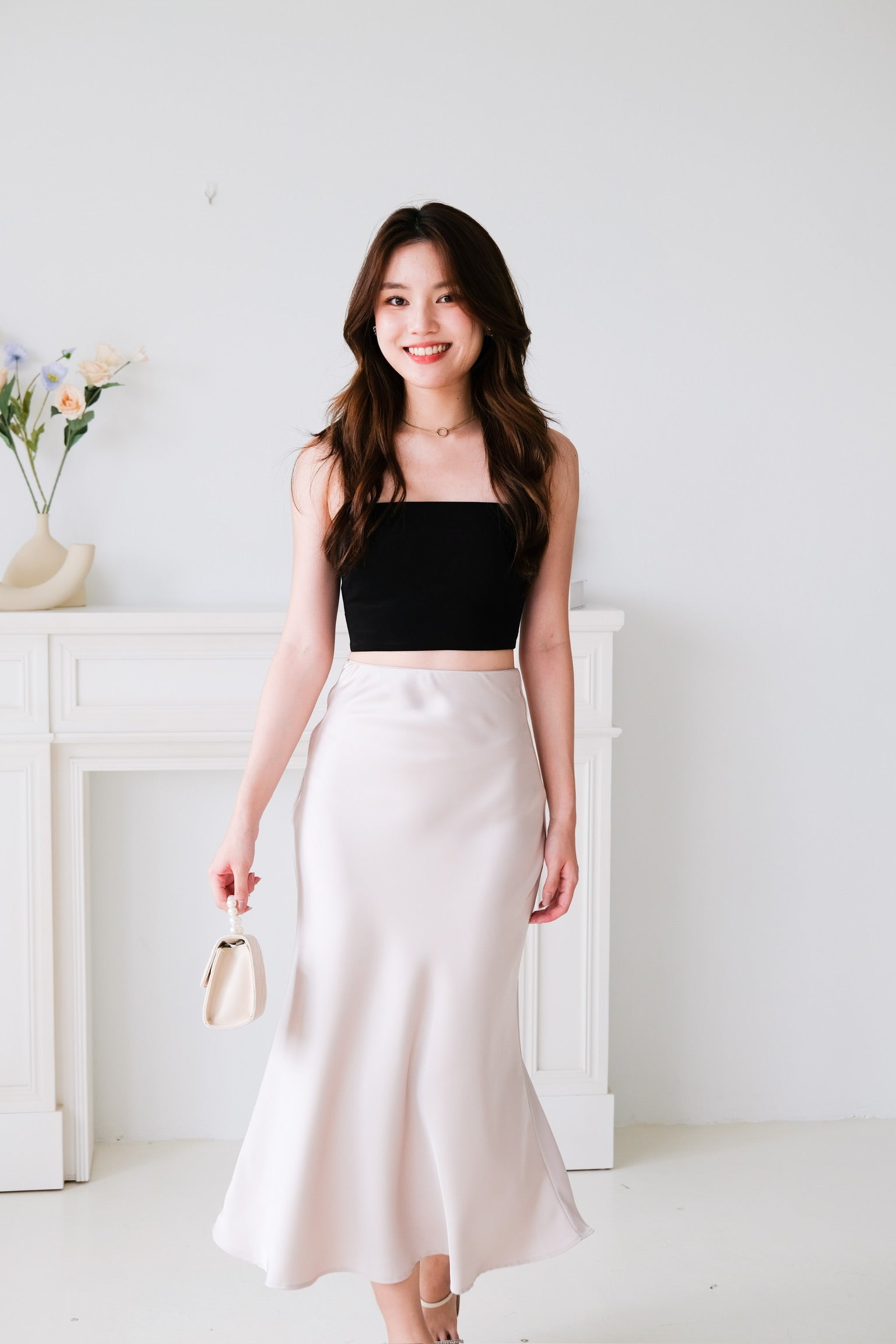 Claire Satin Maxi Skirt (Champagne)