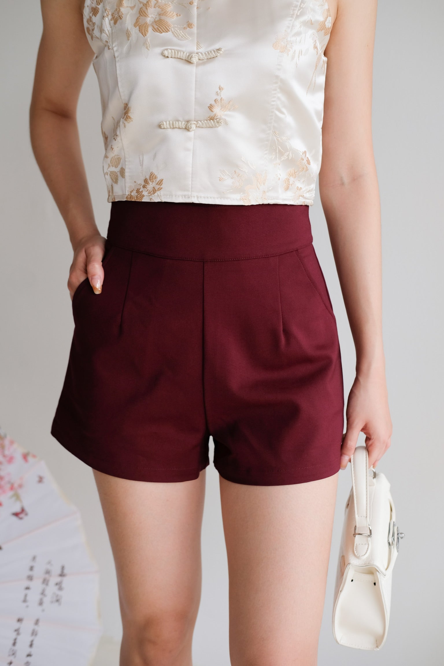 Regina High Waist Shorts (Wine)