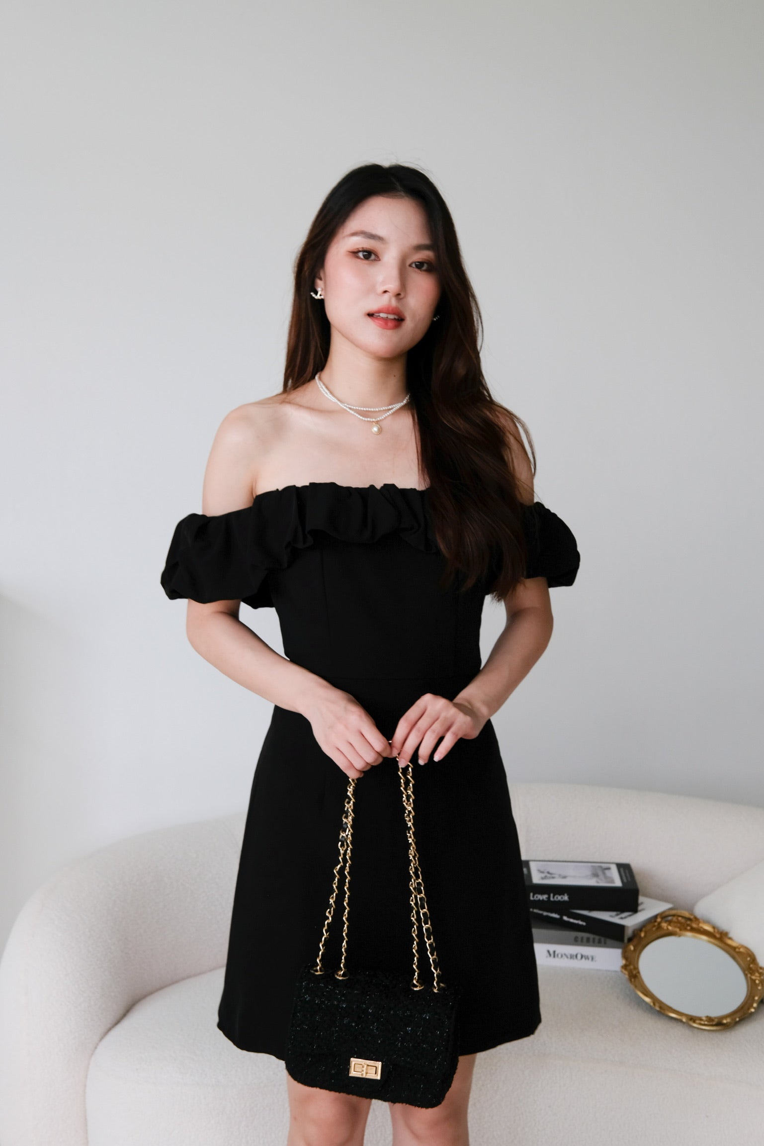 Brielle Off Shoulder Cloud Dress (Black)