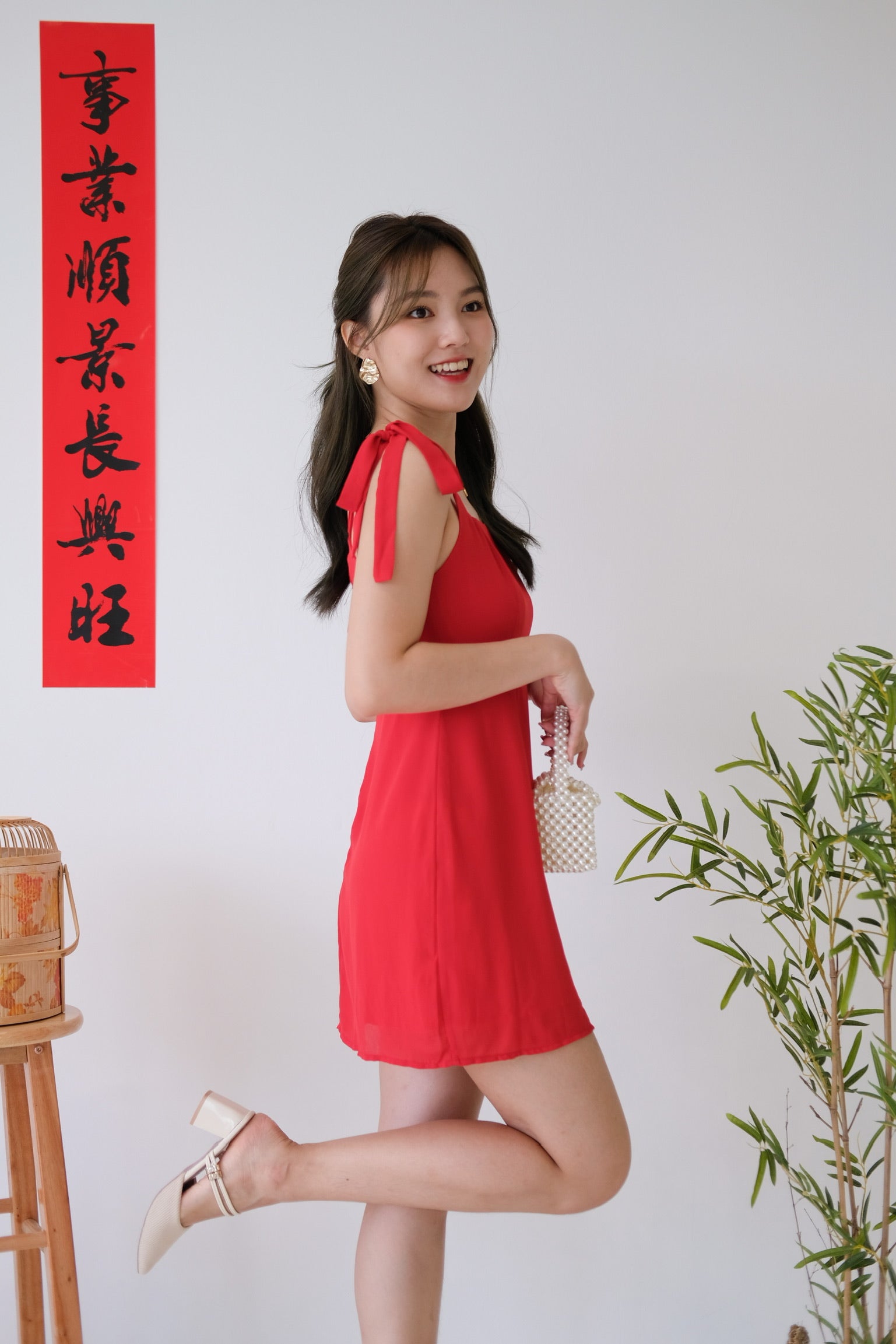 Joanne Square Neck Dress (Apple Red)