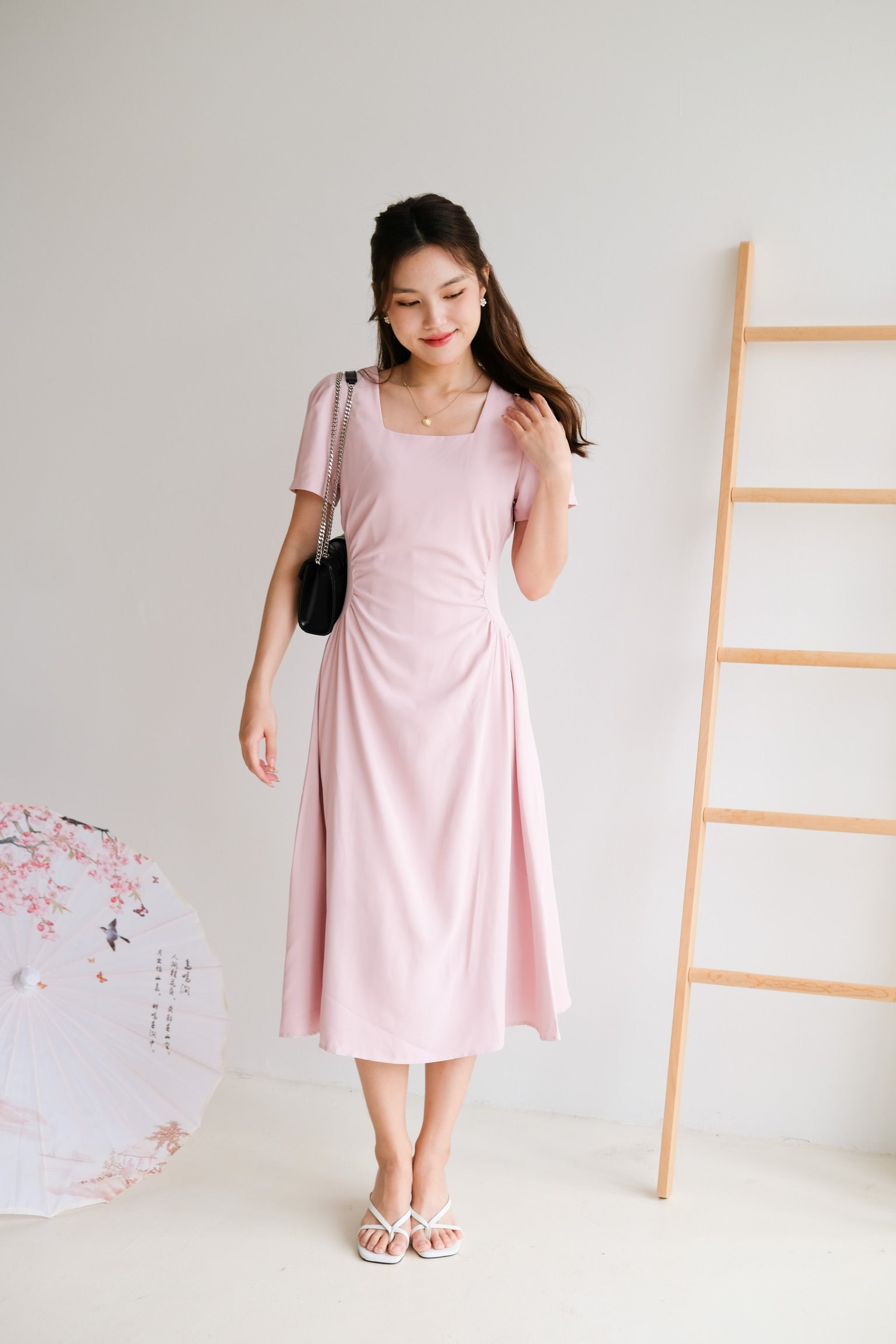 Patrine Ruched Maxi Dress (Blush Pink)