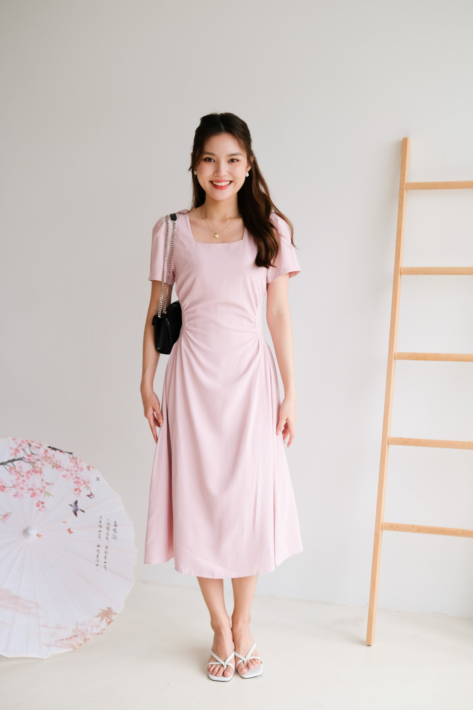 Patrine Ruched Maxi Dress (Blush Pink)