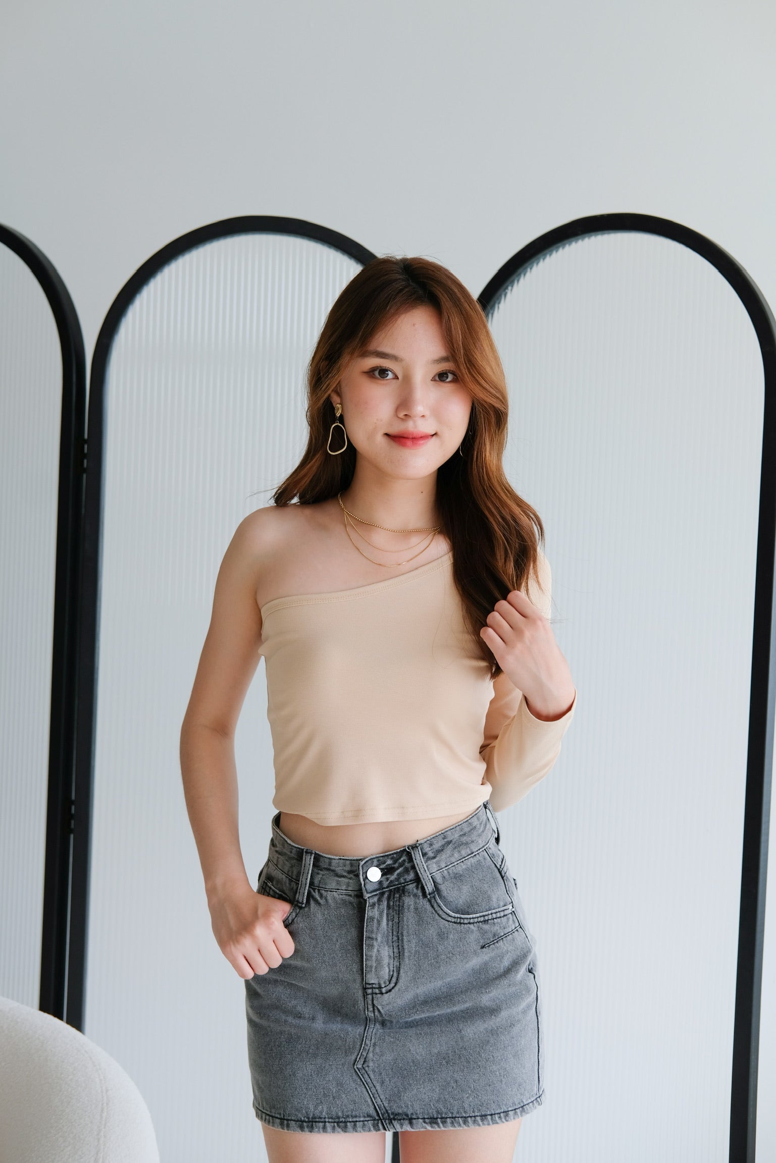 Khaki Swiss Dot Top