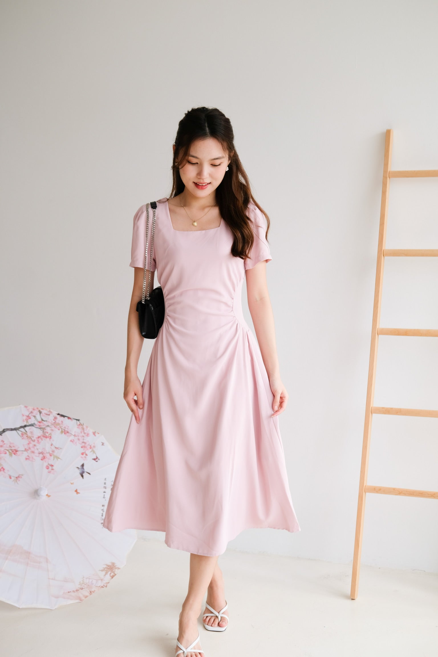 Patrine Ruched Maxi Dress (Blush Pink)