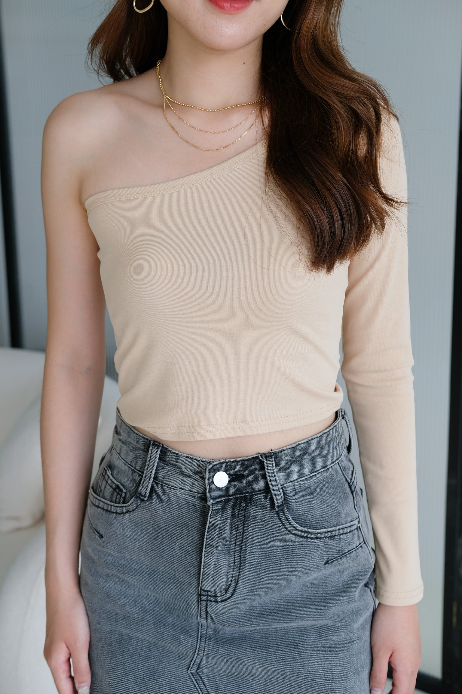 Khaki Swiss Dot Top