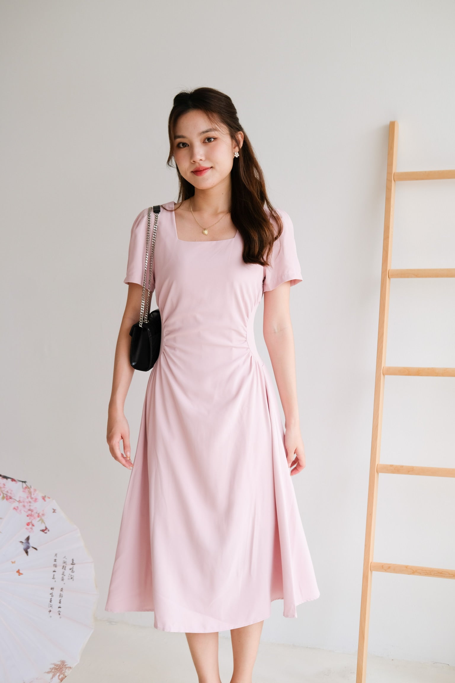 Patrine Ruched Maxi Dress (Blush Pink)