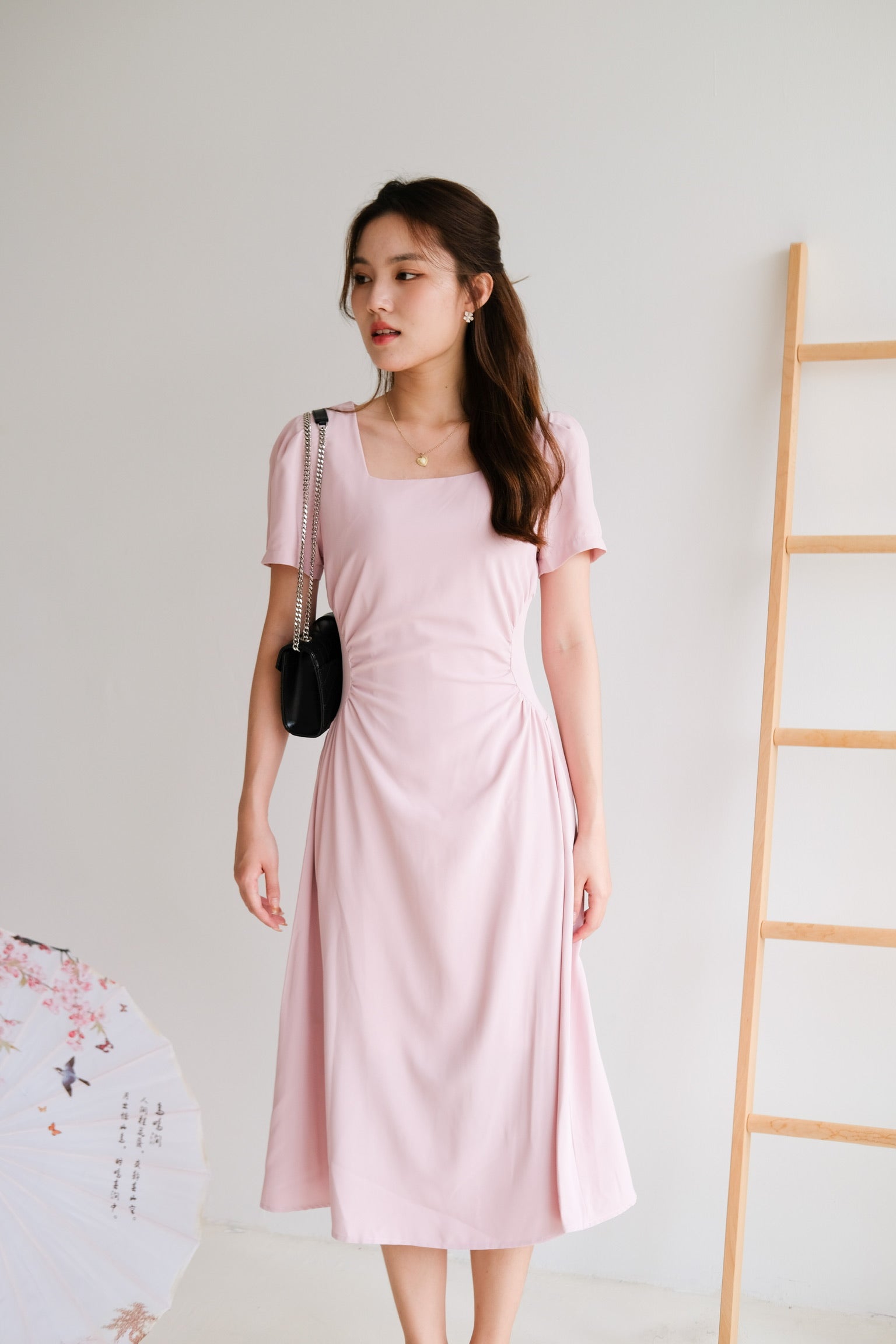 Patrine Ruched Maxi Dress (Blush Pink)