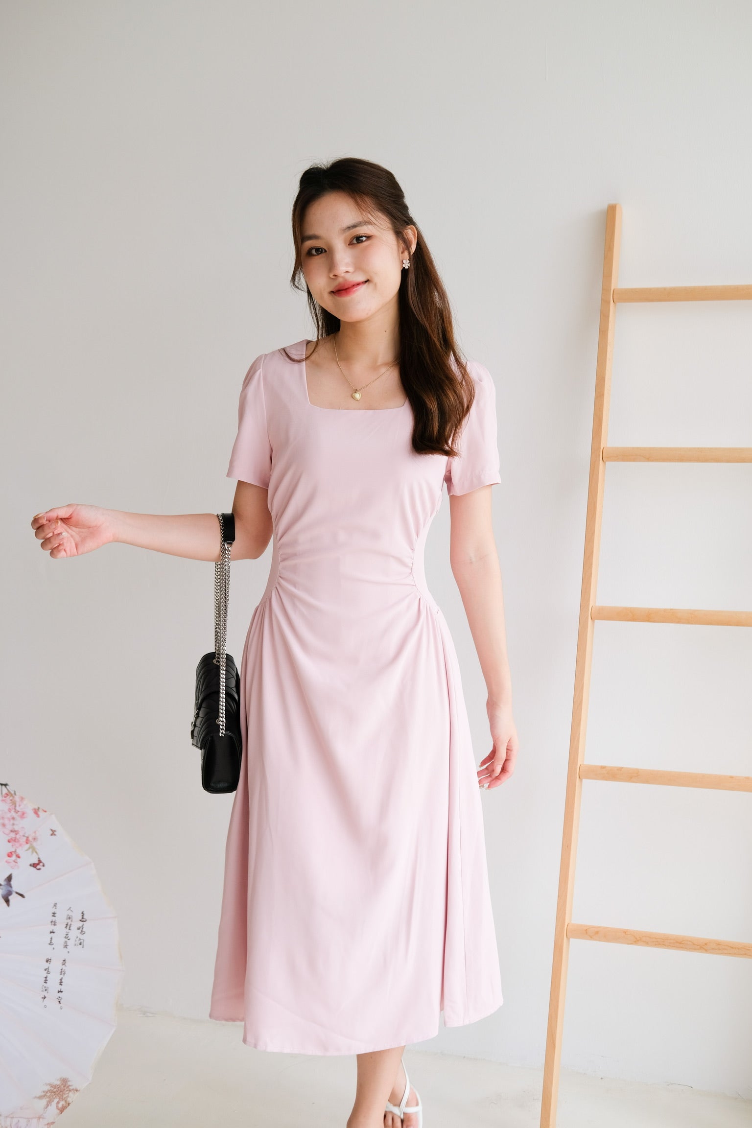 Patrine Ruched Maxi Dress (Blush Pink)