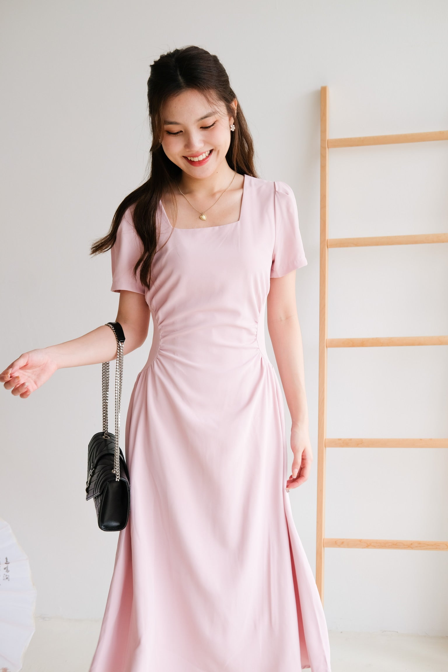 Patrine Ruched Maxi Dress (Blush Pink)