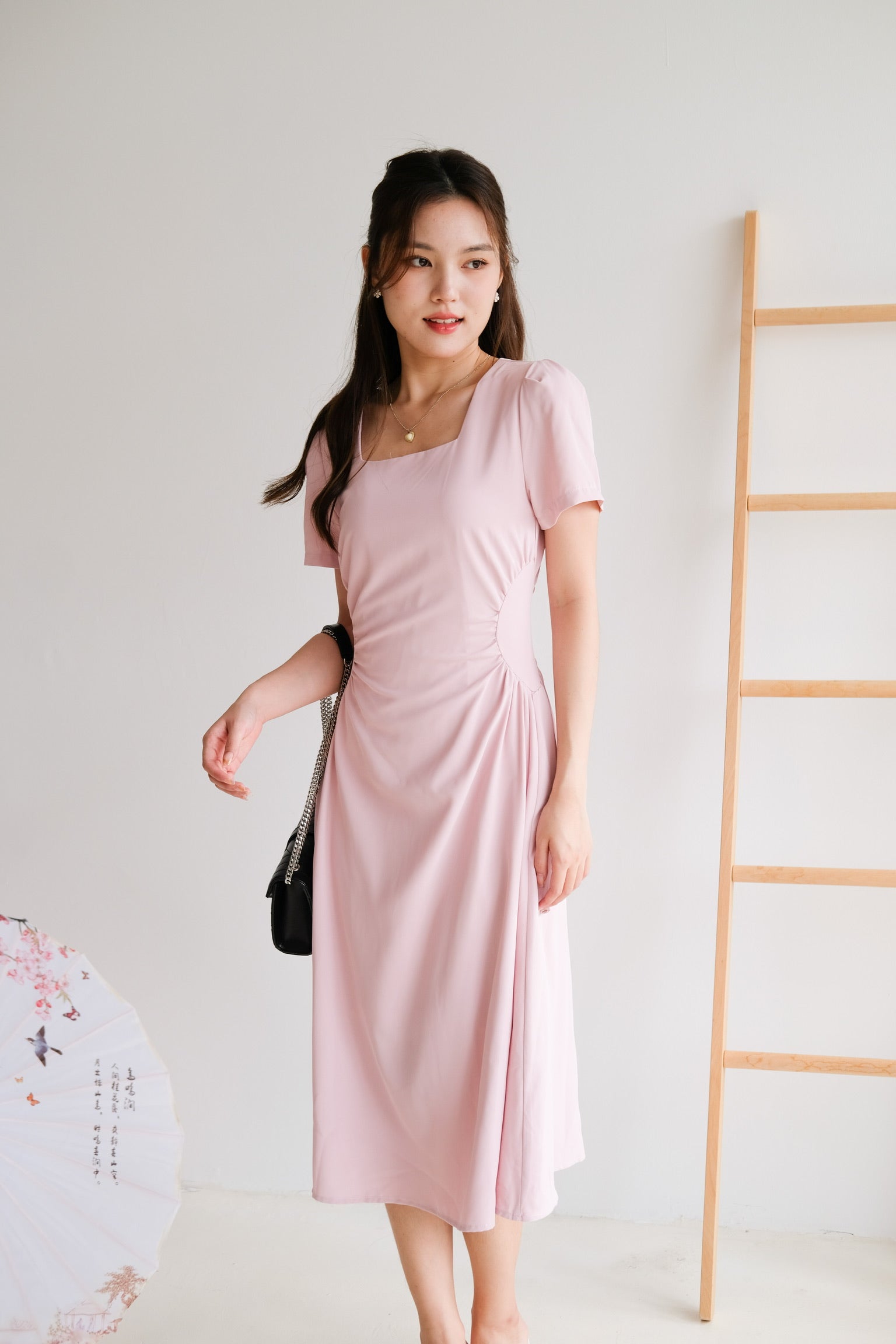 Patrine Ruched Maxi Dress (Blush Pink)