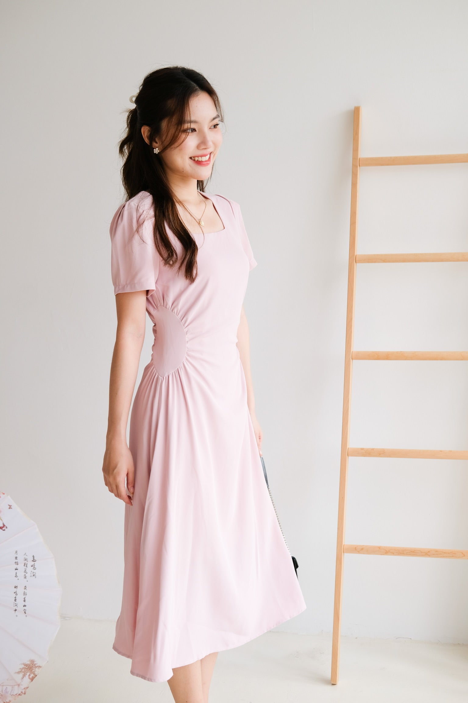 Patrine Ruched Maxi Dress (Blush Pink)