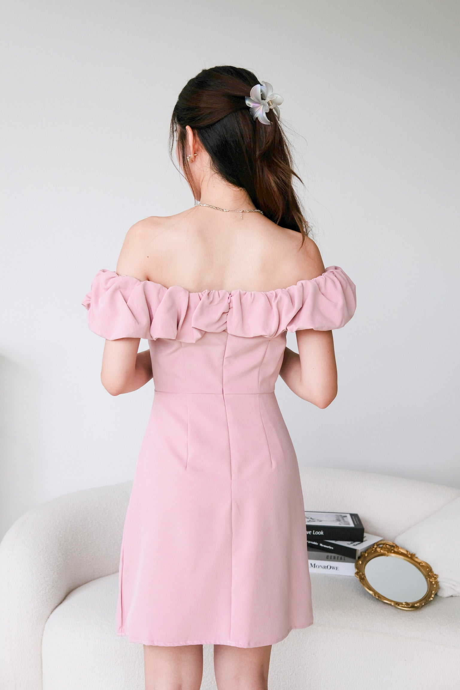 Brielle Off Shoulder Cloud Dress (Rose Pink)