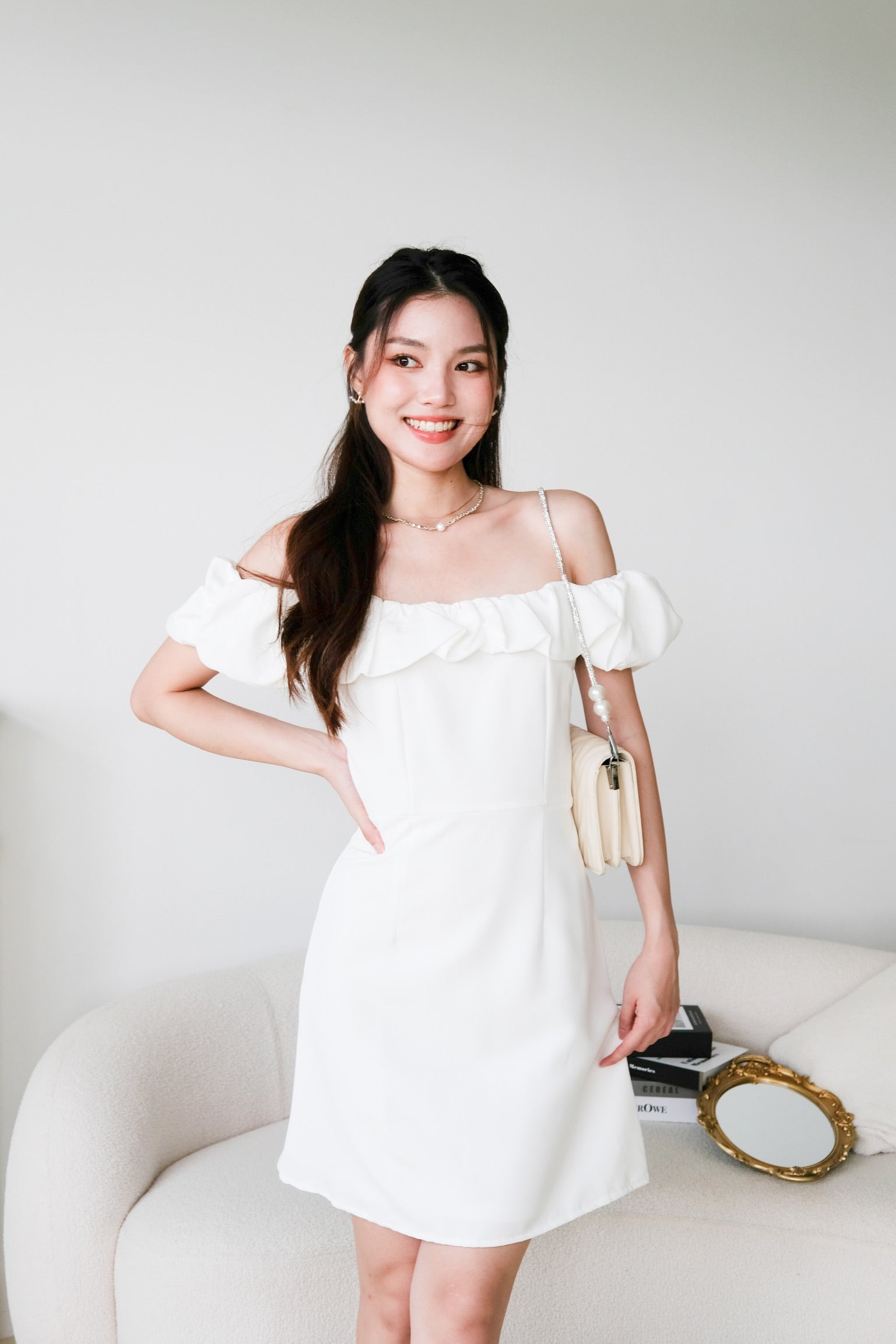 Brielle Off Shoulder Cloud Dress (White)