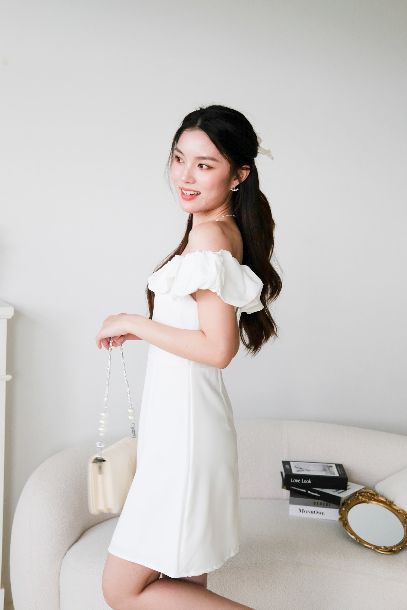 Brielle Off Shoulder Cloud Dress (White)