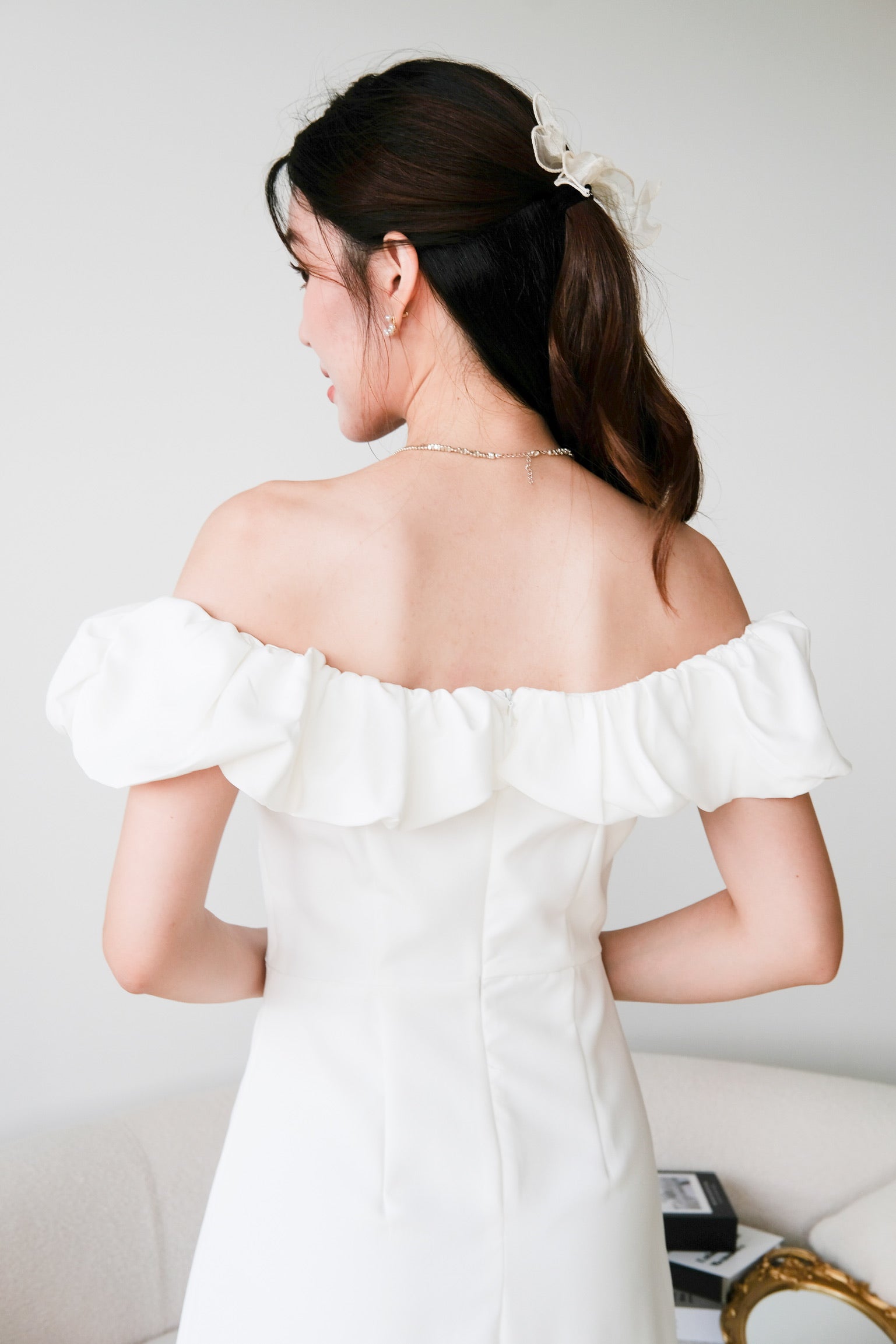 Brielle Off Shoulder Cloud Dress (White)