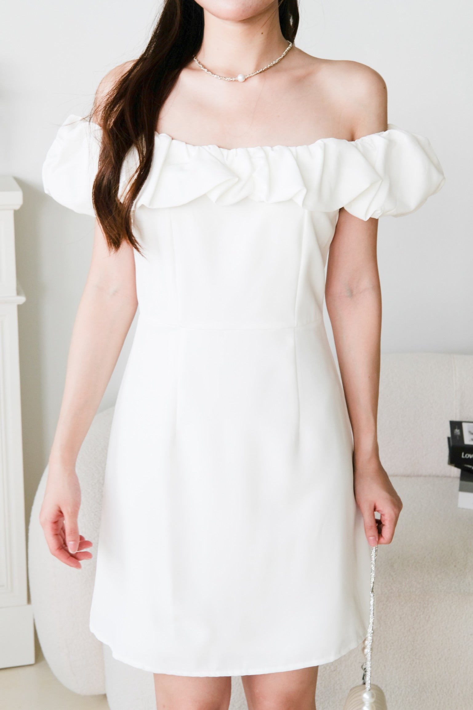 Brielle Off Shoulder Cloud Dress (White)